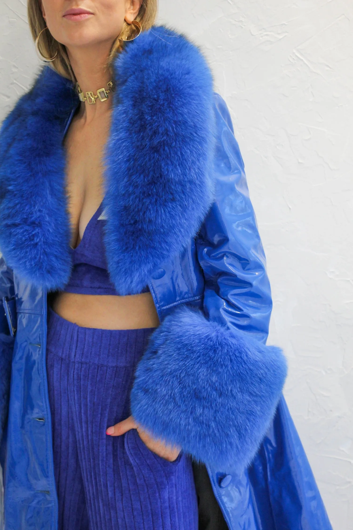 London Patent Coat in Cobalt