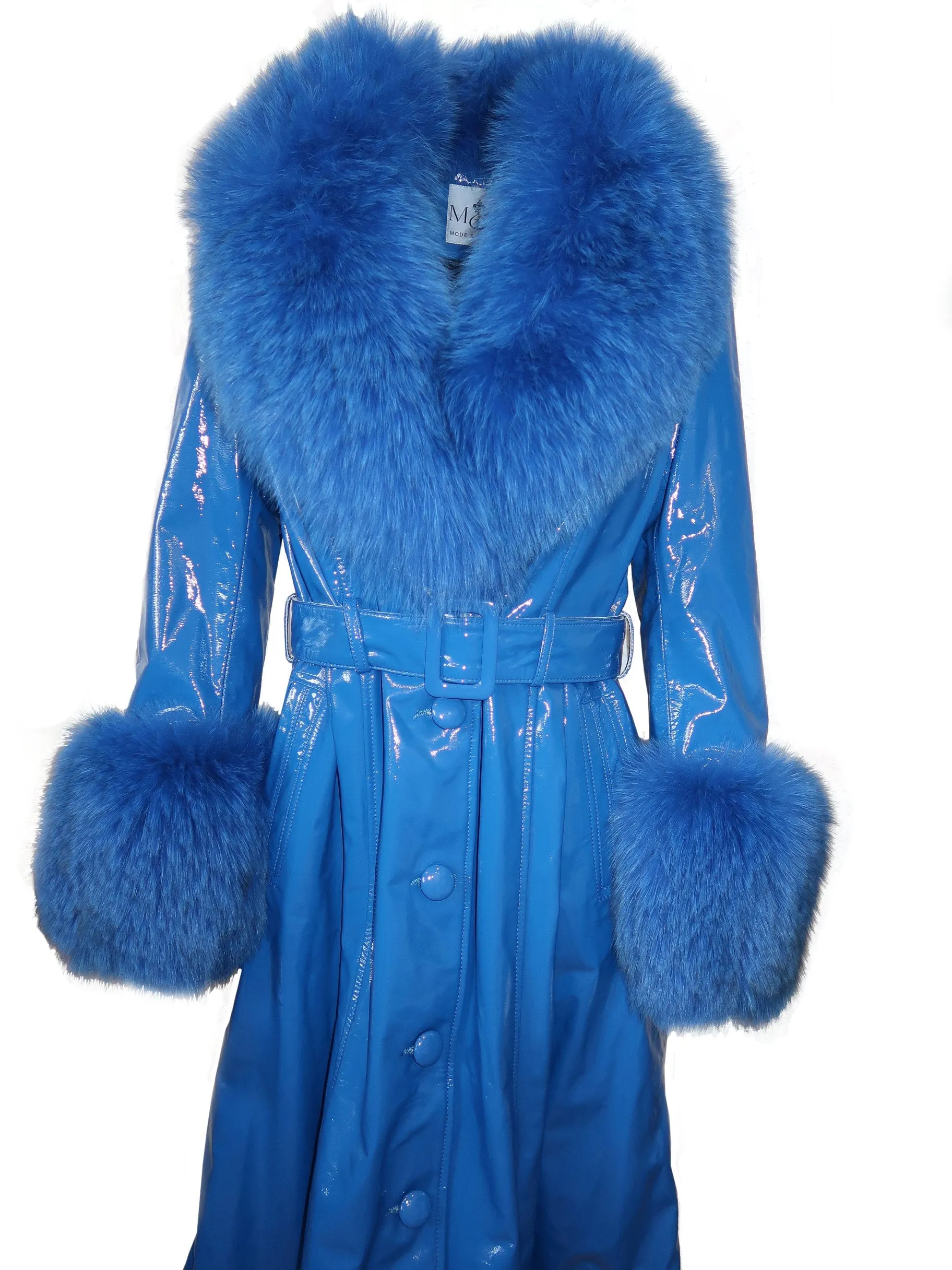 London Patent Coat in Cobalt
