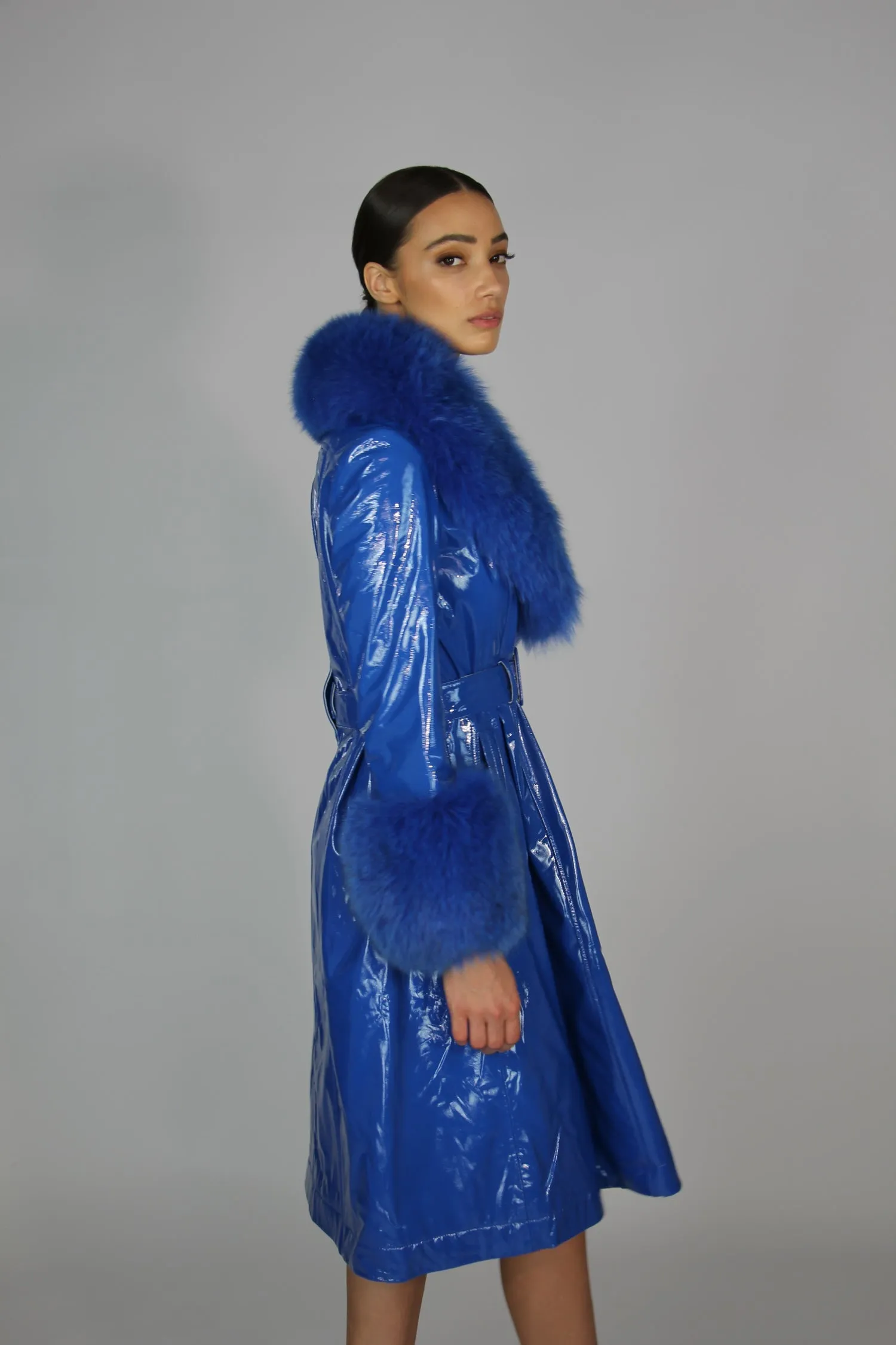 London Patent Coat in Cobalt