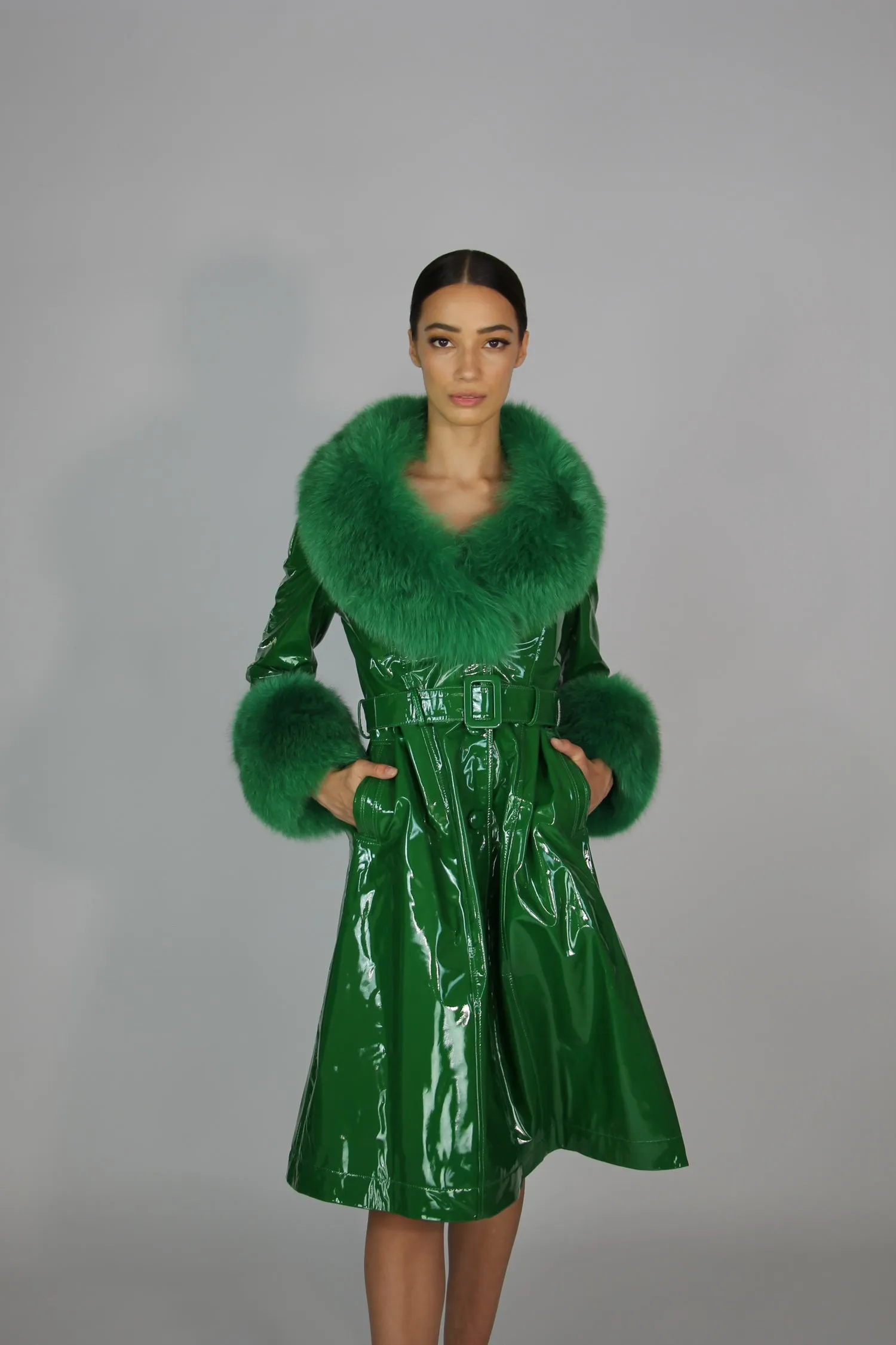 London Patent Coat in Jade
