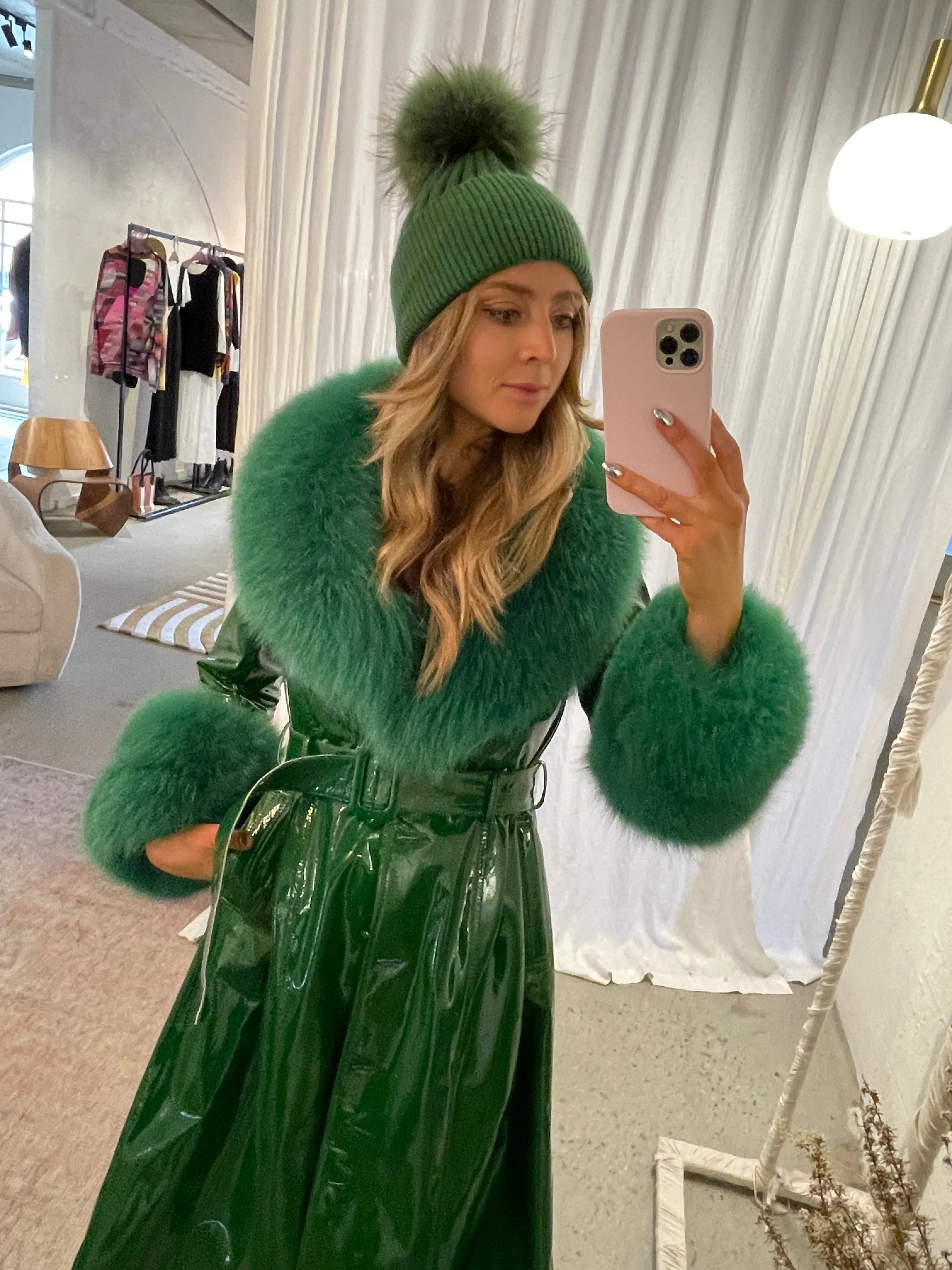 London Patent Coat in Jade