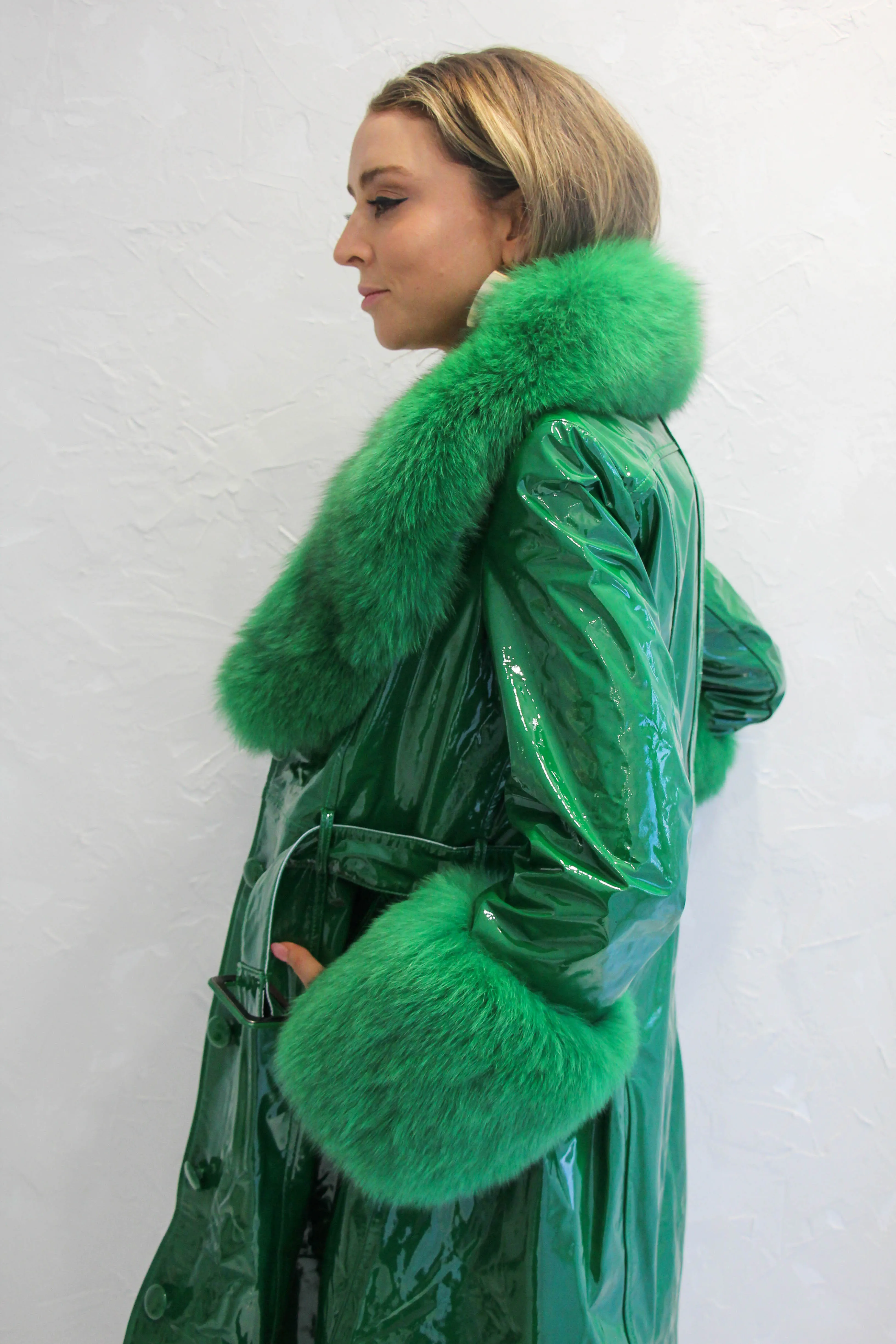 London Patent Coat in Jade