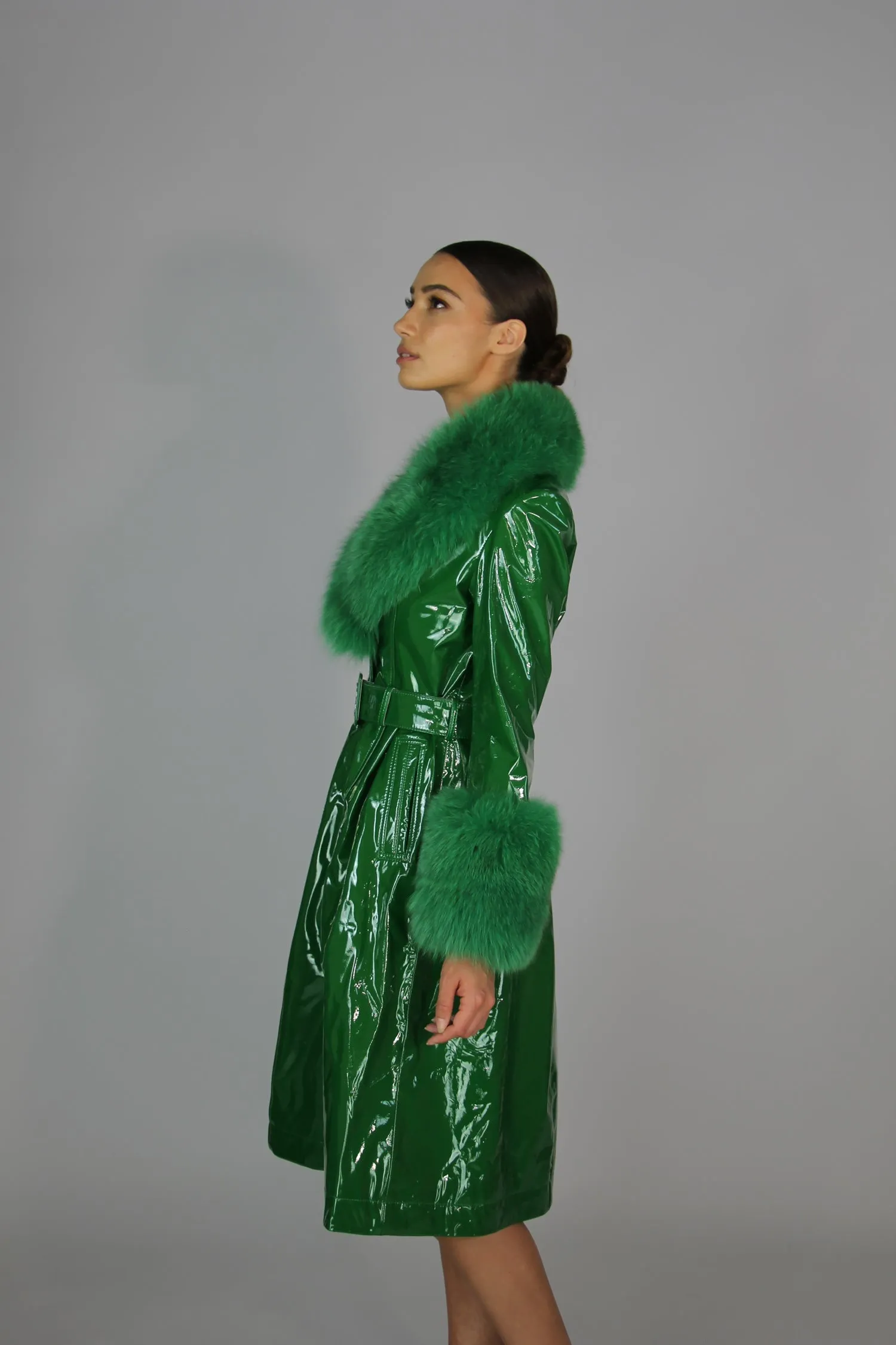 London Patent Coat in Jade