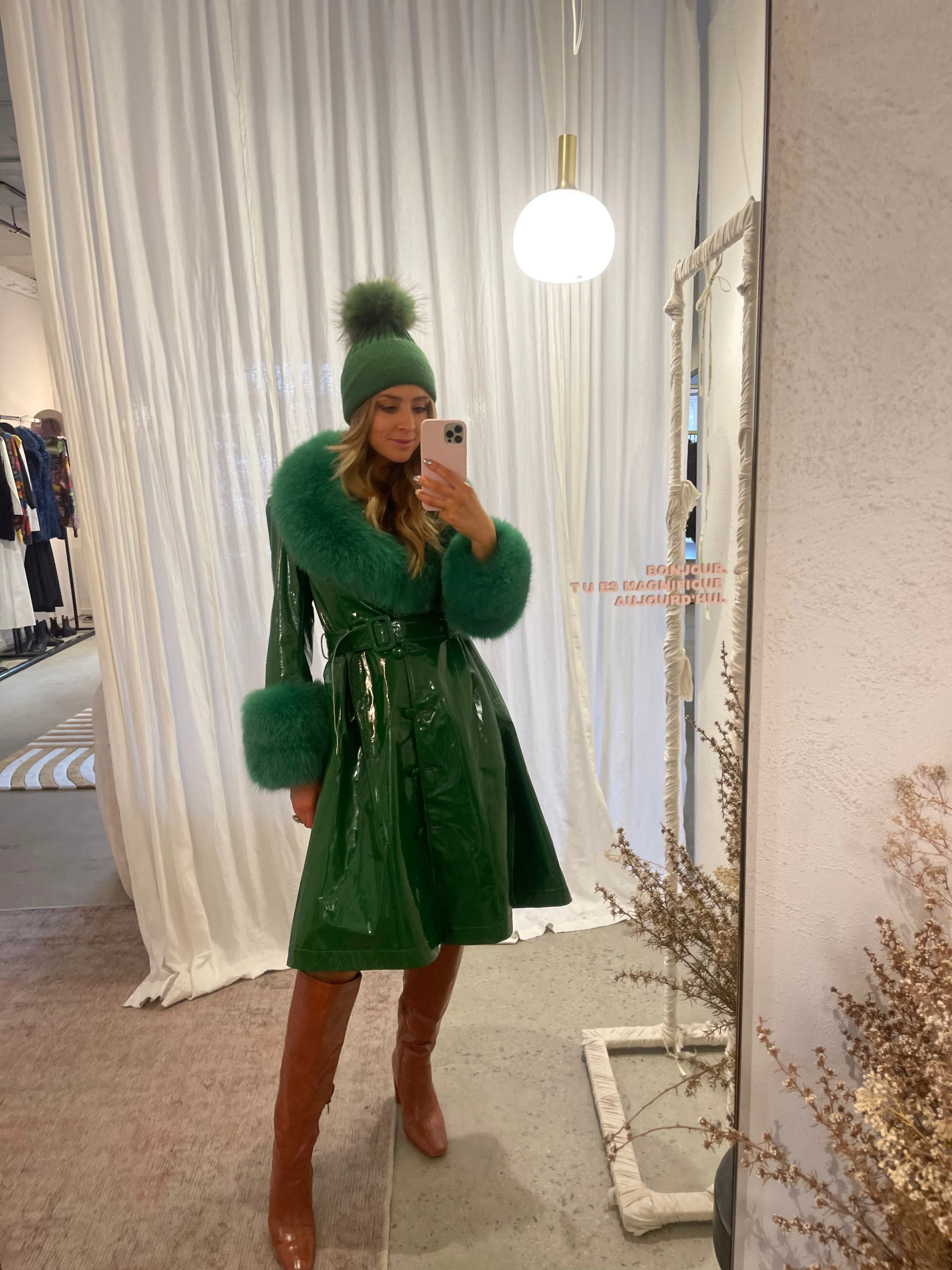 London Patent Coat in Jade