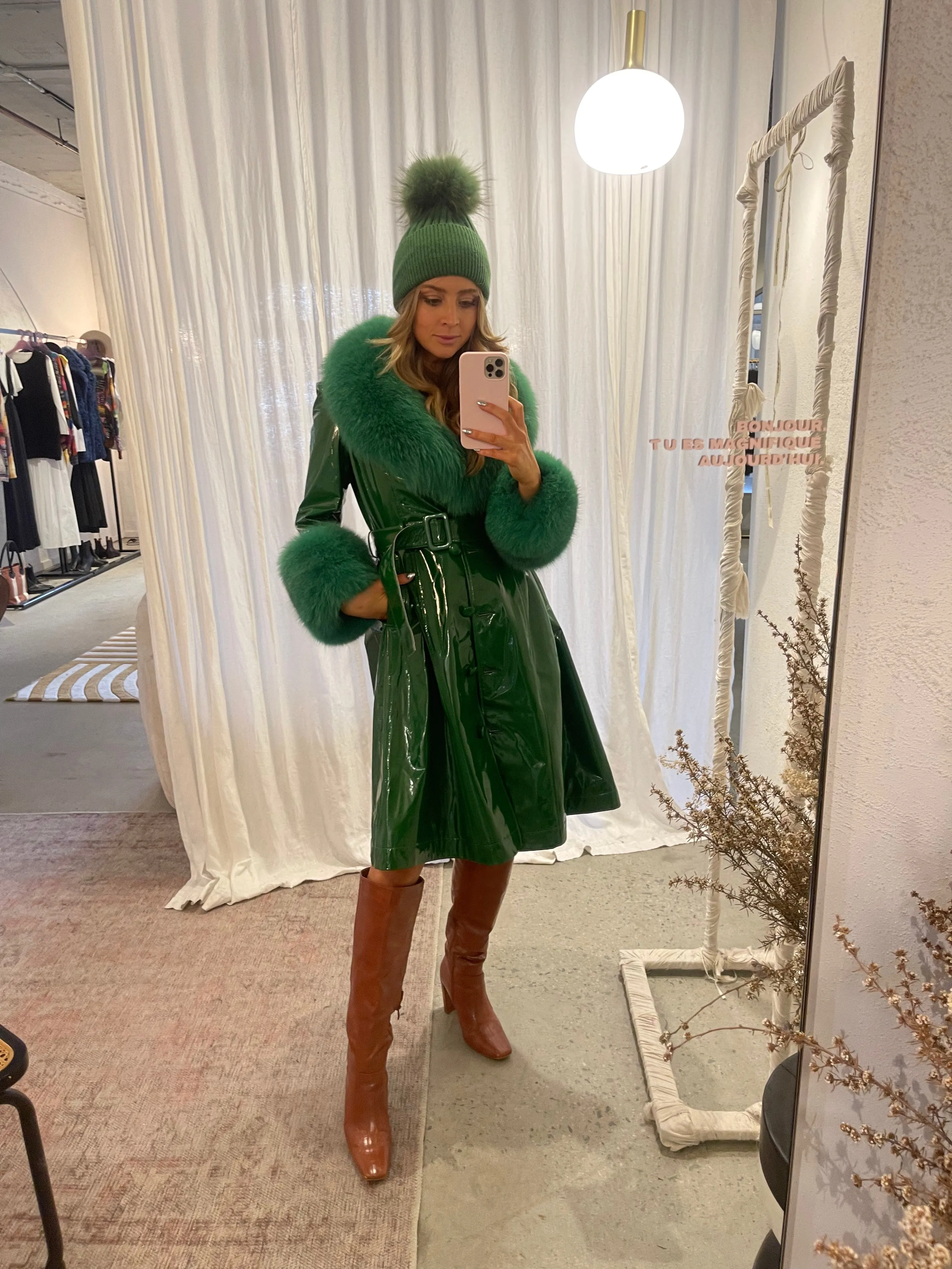London Patent Coat in Jade