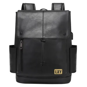 LXY Leather Laptop Backpack Women Vintage Travel Computer Backpack with USB Charging Port, Laptop Purse Book Bag for Ladies Black
