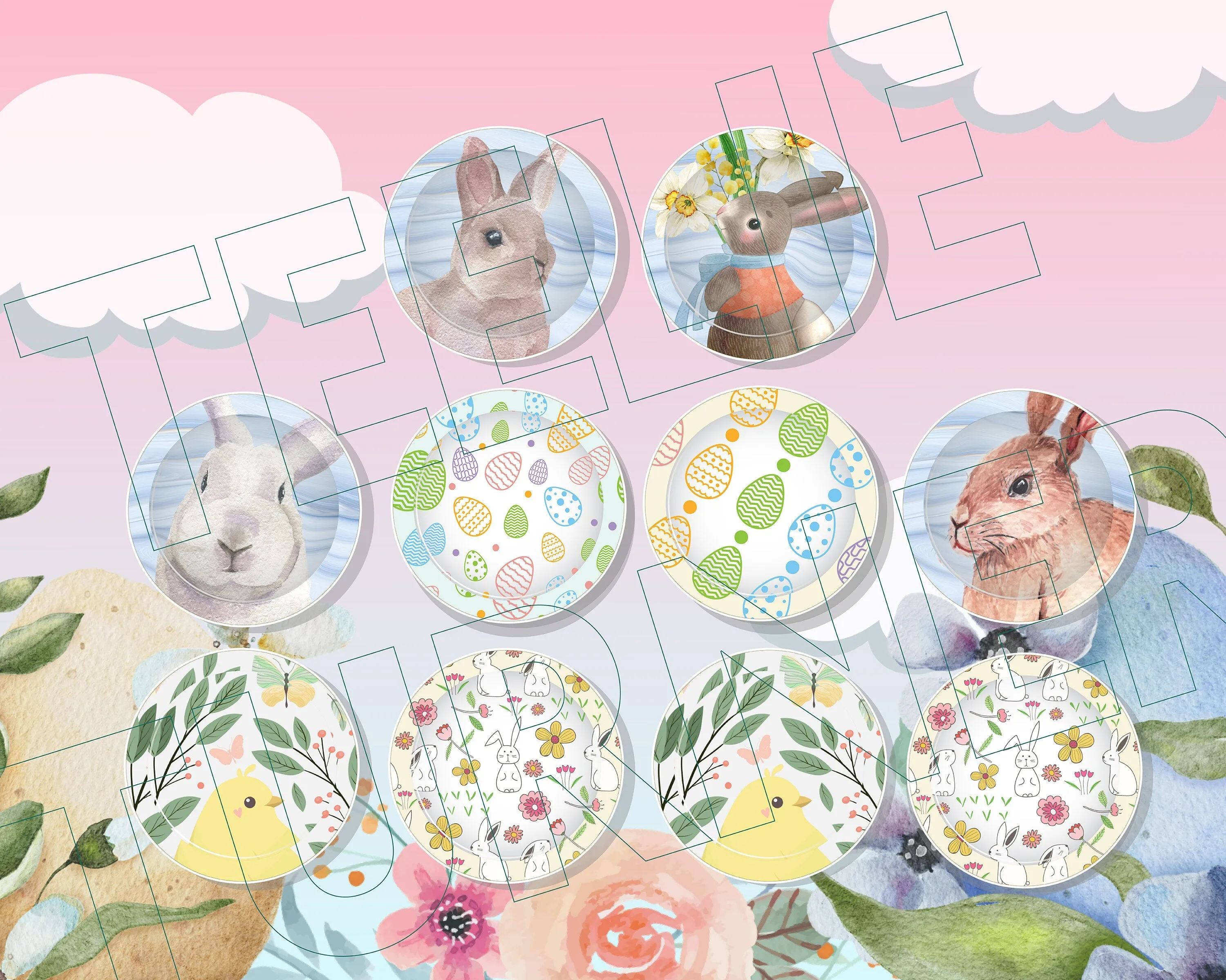 Magical Digital Easter Downloadable Plates, Bags And Bunny Boxes