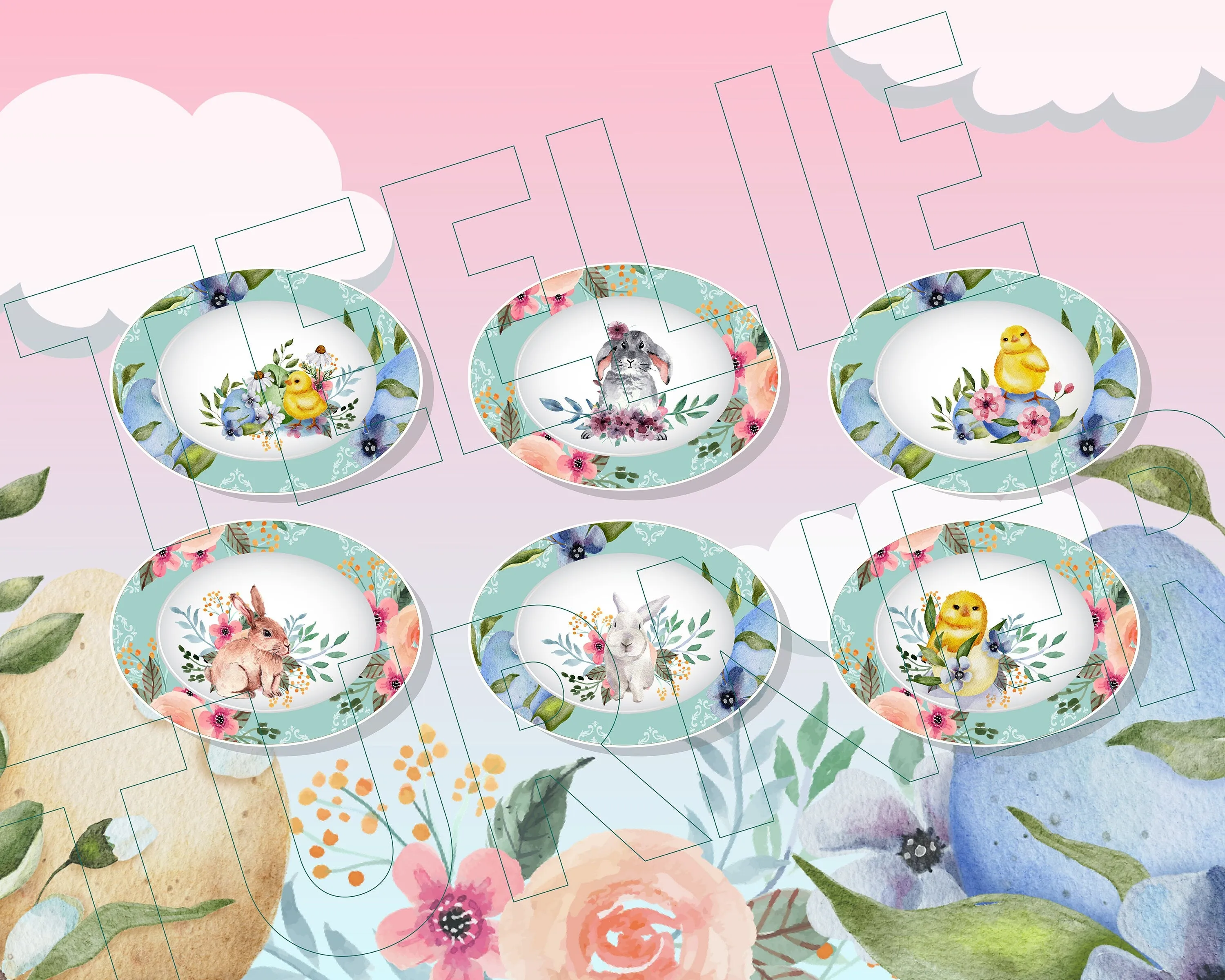 Magical Digital Easter Downloadable Plates, Bags And Bunny Boxes
