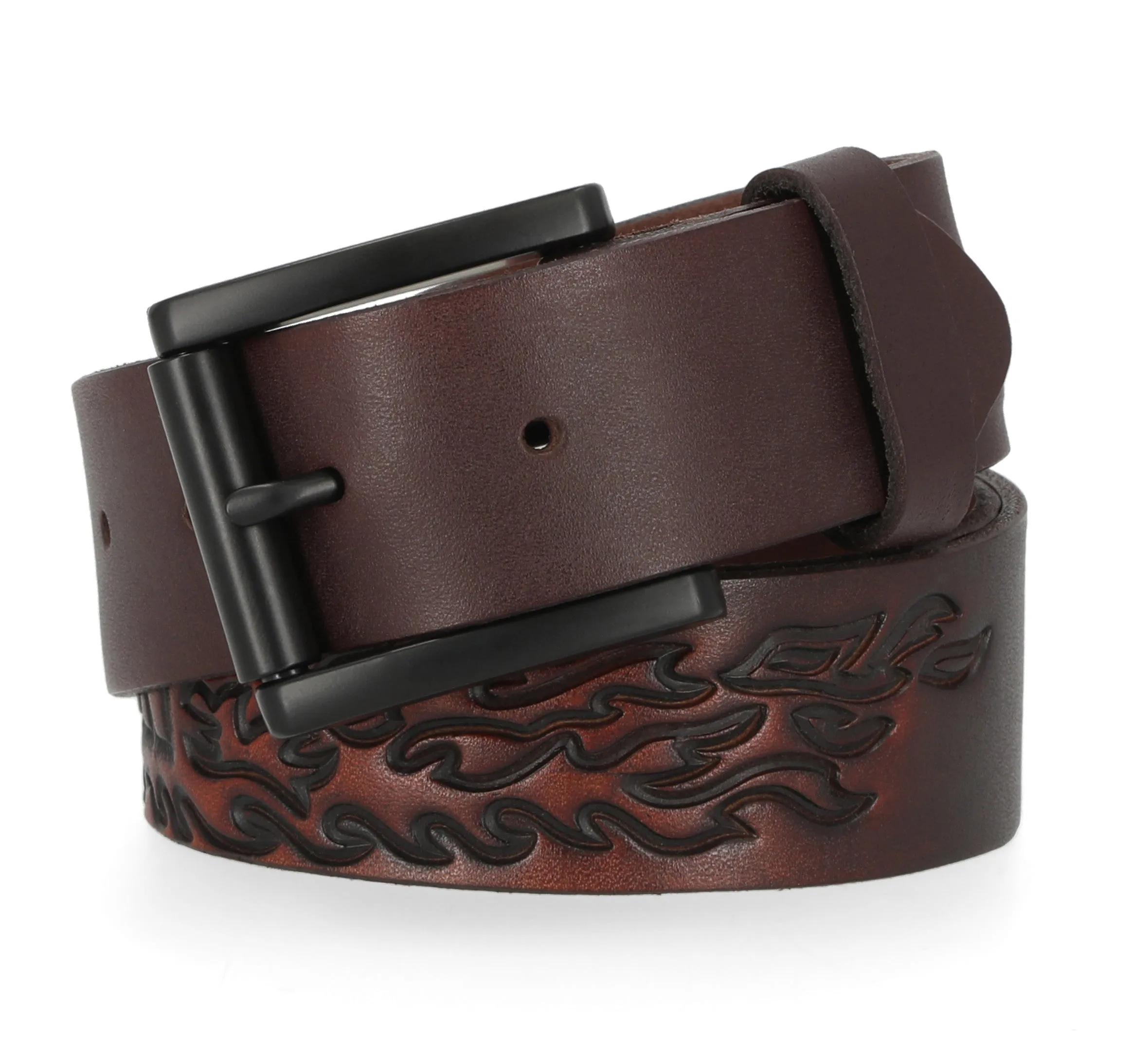 Mens Flame Harley-Davidson Logo Belt - Brown