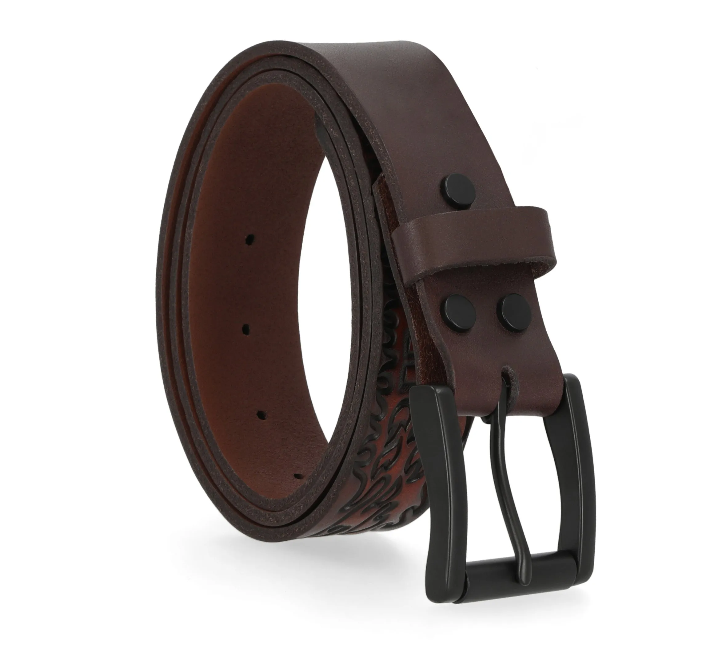 Mens Flame Harley-Davidson Logo Belt - Brown