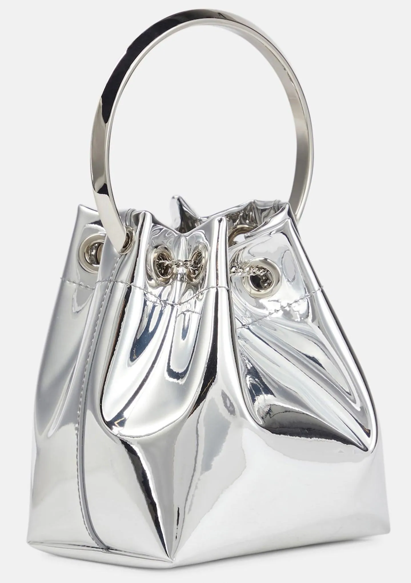 Metallic Round Handles Bucket Bag