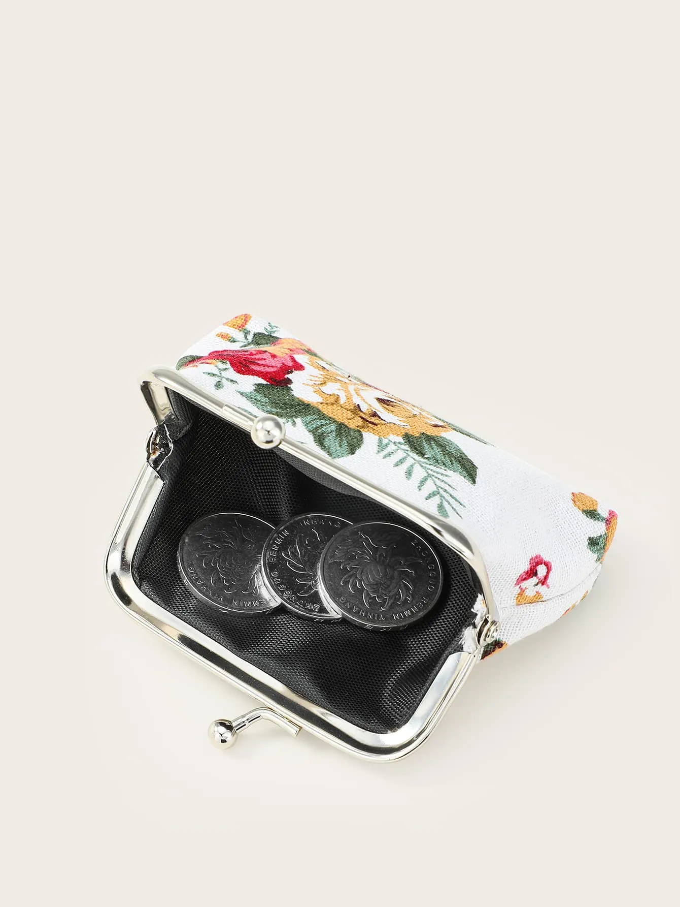 Mini Floral Graphic Kiss Lock Coin Case - White- FD ⚡