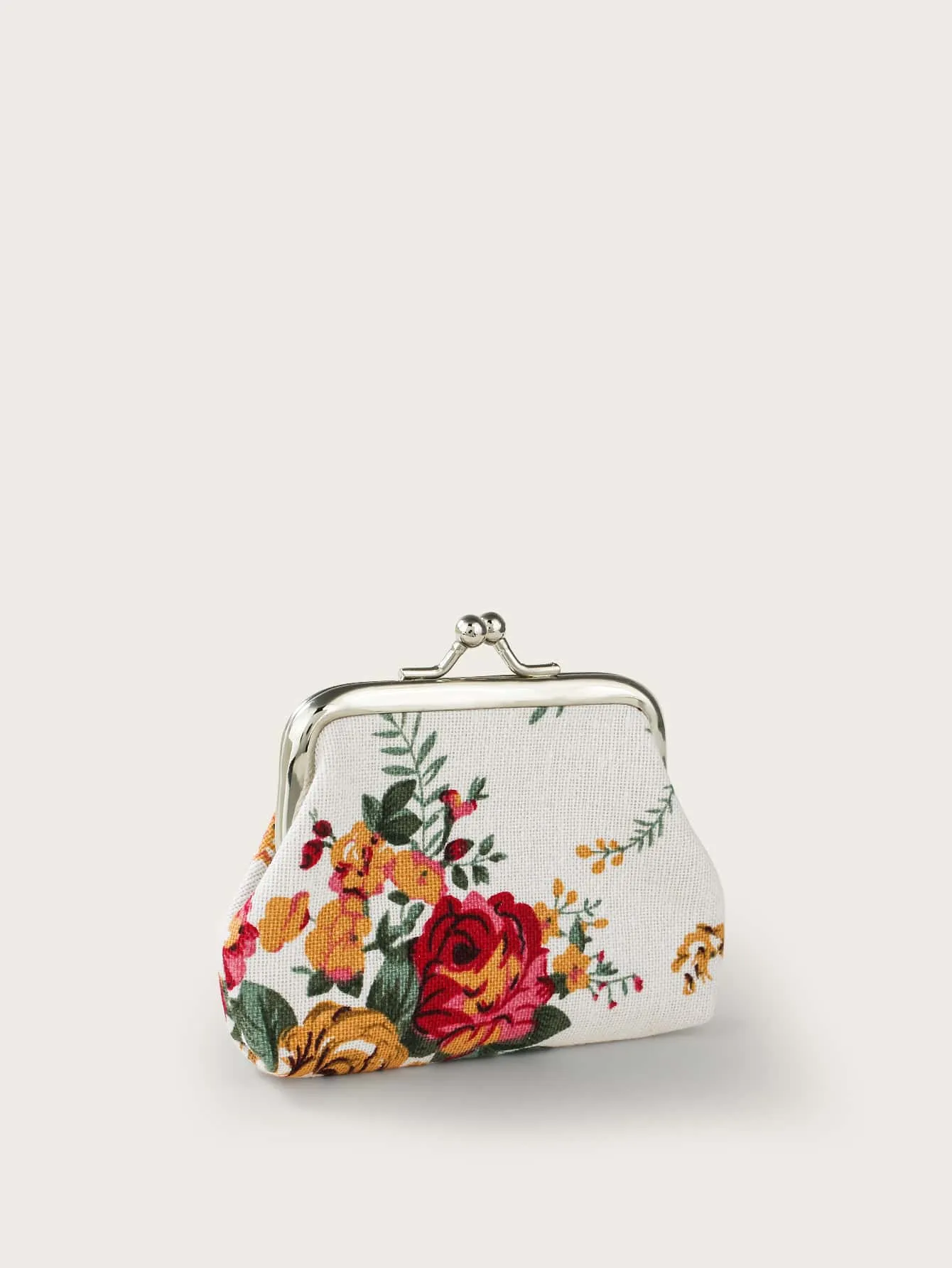 Mini Floral Graphic Kiss Lock Coin Case - White- FD ⚡