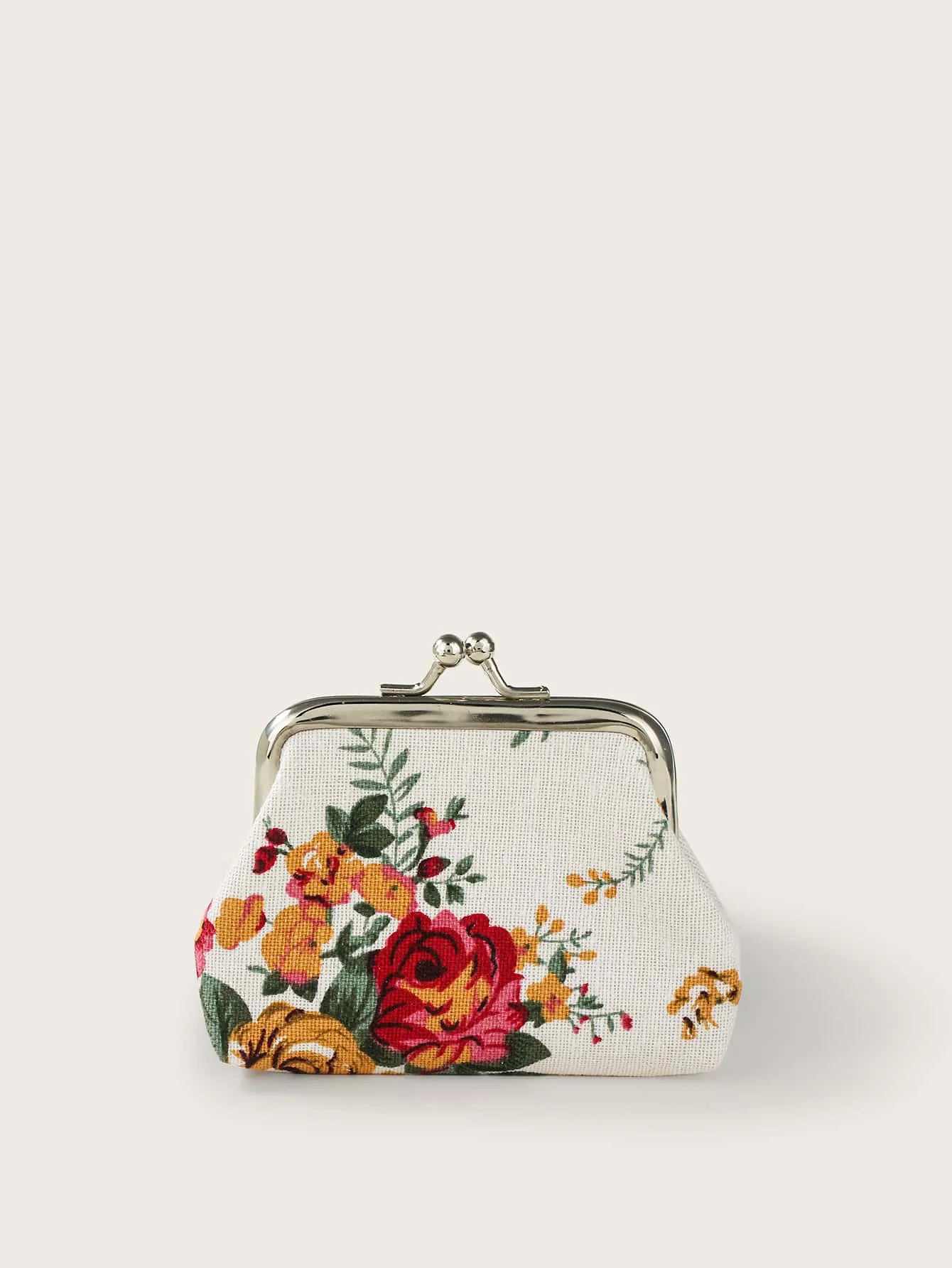 Mini Floral Graphic Kiss Lock Coin Case - White- FD ⚡