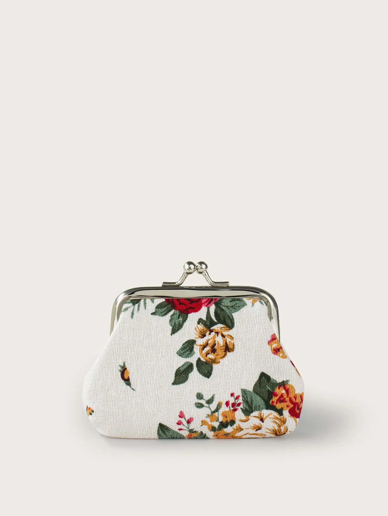 Mini Floral Graphic Kiss Lock Coin Case - White- FD ⚡