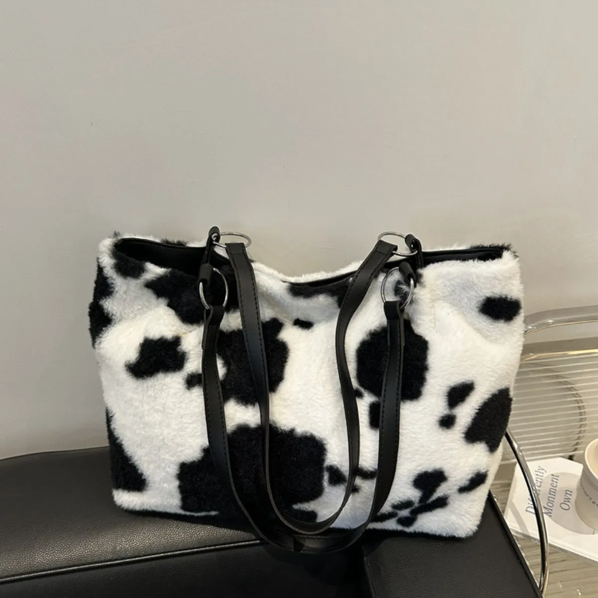 Moo Mood Tote – Cow Print Faux Fur Statement Bag