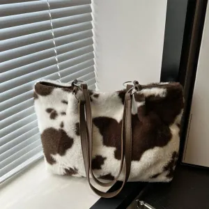 Moo Mood Tote – Cow Print Faux Fur Statement Bag