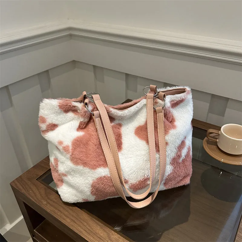 Moo Mood Tote – Cow Print Faux Fur Statement Bag