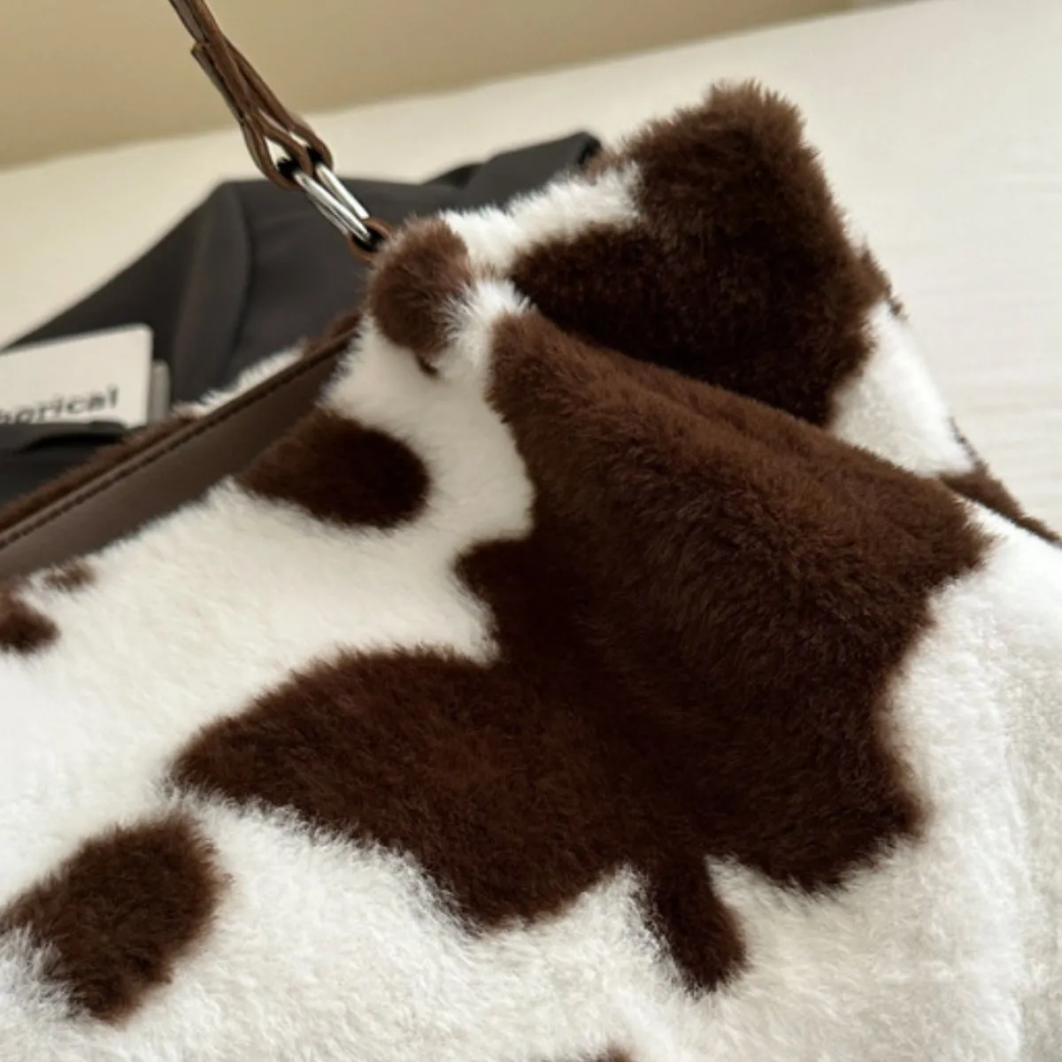 Moo Mood Tote – Cow Print Faux Fur Statement Bag