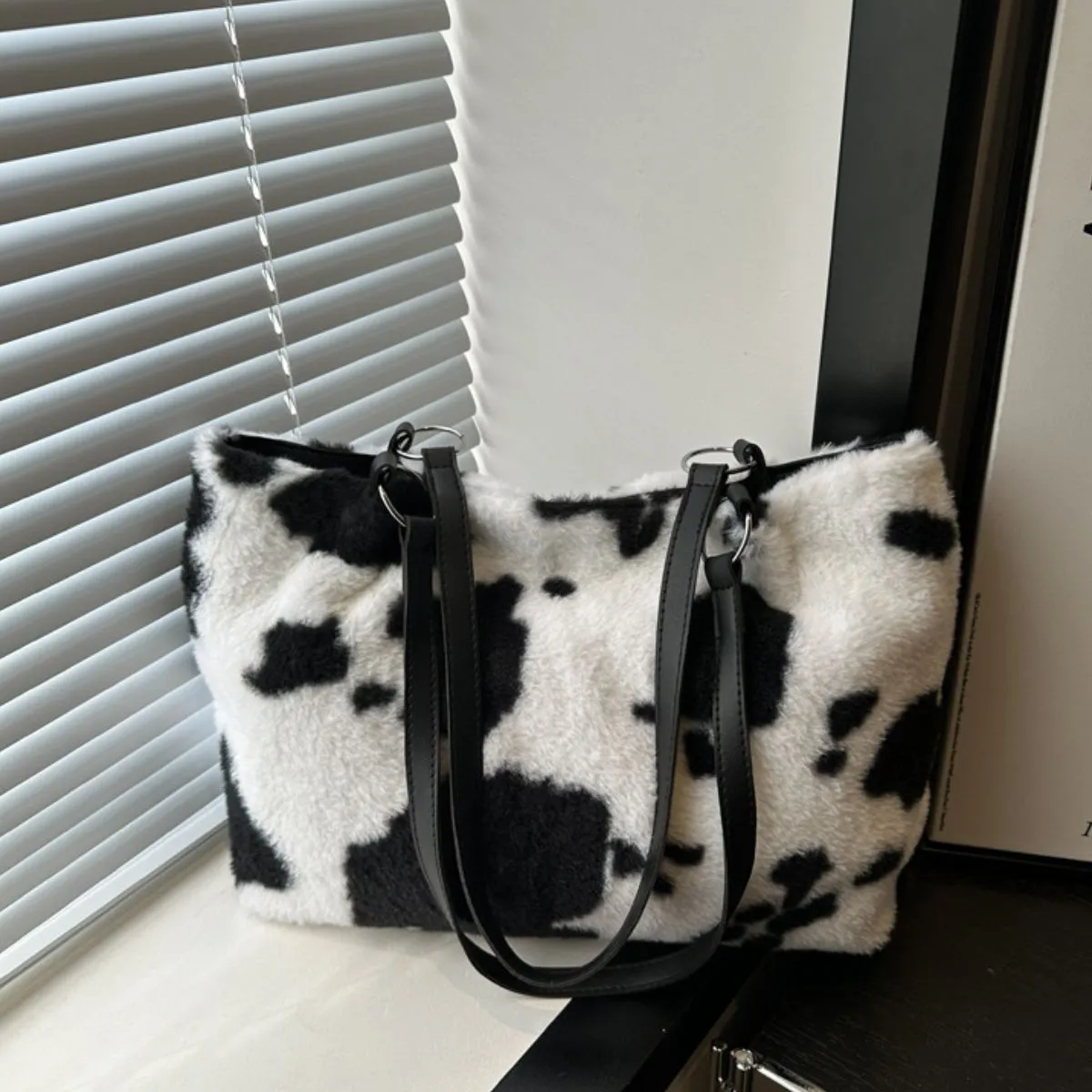 Moo Mood Tote – Cow Print Faux Fur Statement Bag