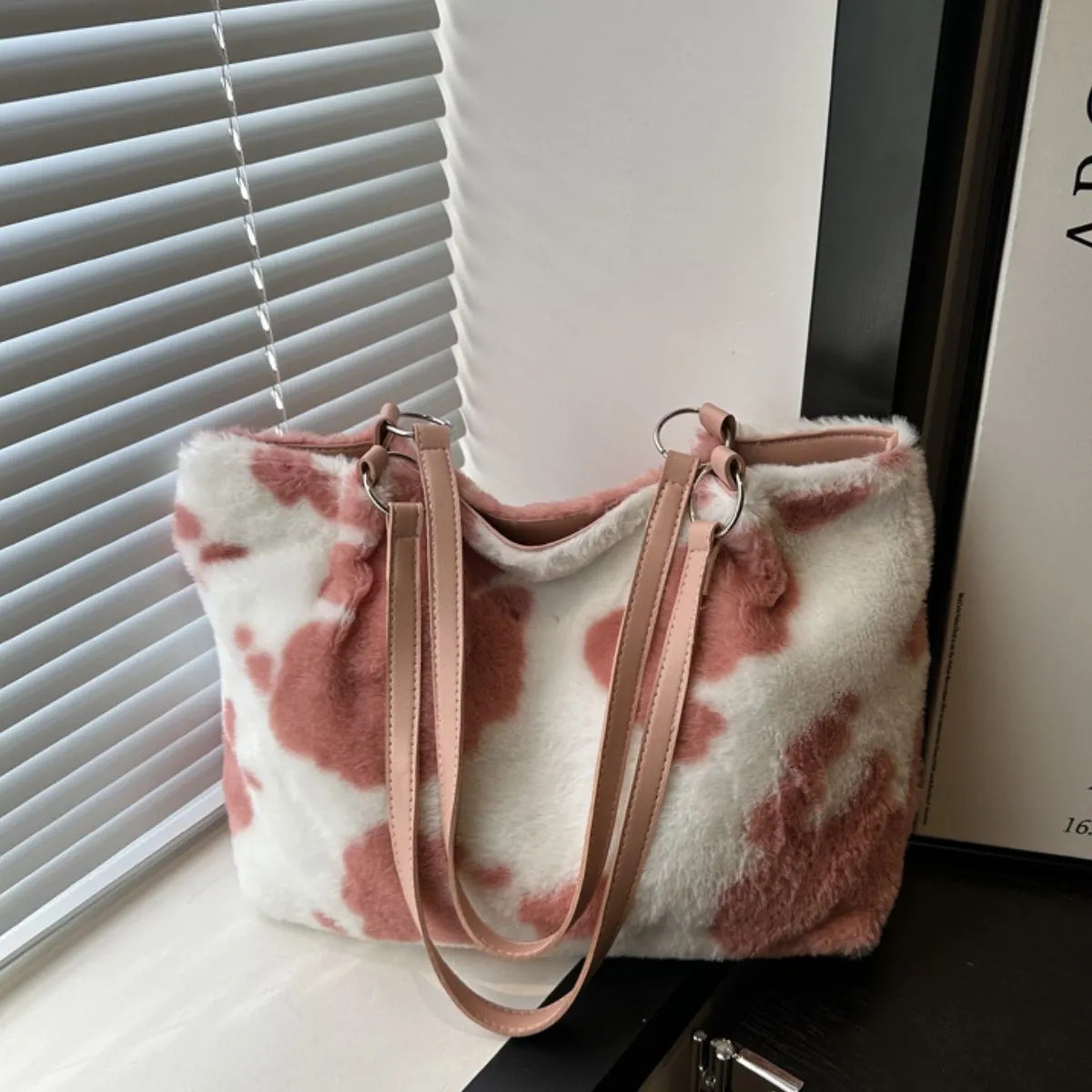 Moo Mood Tote – Cow Print Faux Fur Statement Bag