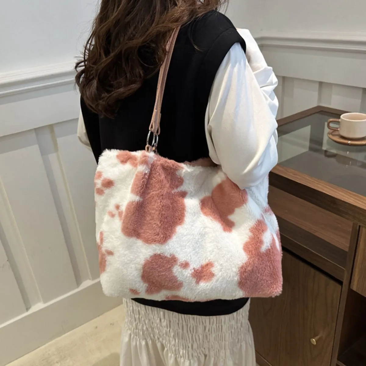 Moo Mood Tote – Cow Print Faux Fur Statement Bag