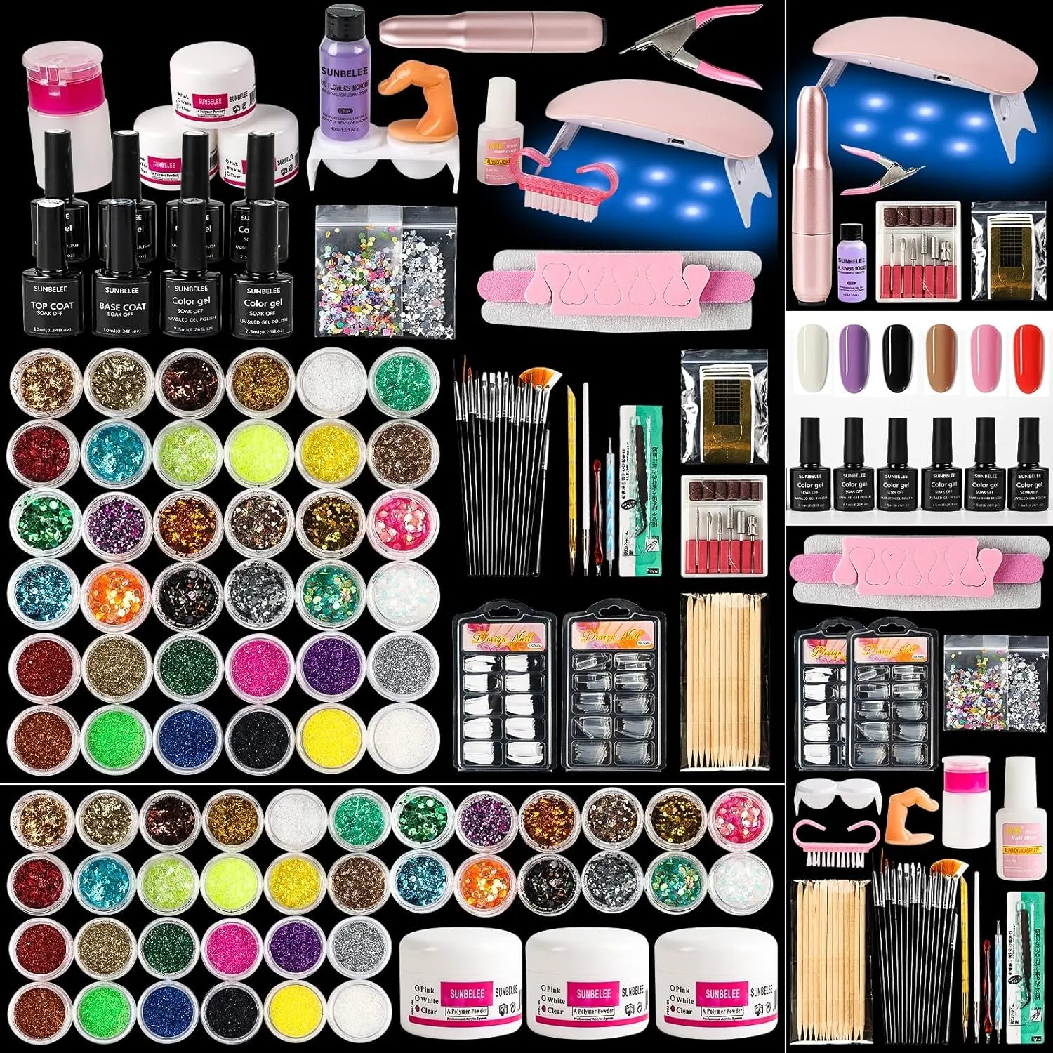 Nail Kit Set Professional Acrylic with Everything, 12 Glitter Acrylic Powder Kit Nail Art Tips Nail Art Decoration, DIY Nail Art Tool Nail Supplies Acrylic Nail Kit for Beginners (Beginners)