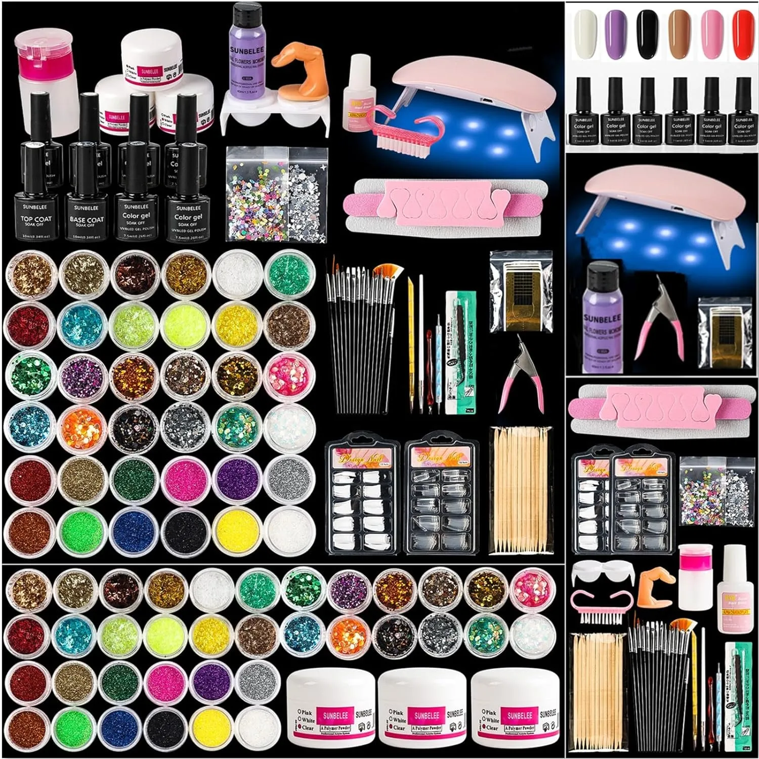 Nail Kit Set Professional Acrylic with Everything, 12 Glitter Acrylic Powder Kit Nail Art Tips Nail Art Decoration, DIY Nail Art Tool Nail Supplies Acrylic Nail Kit for Beginners (Professional)