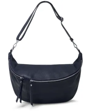 Navy Blue Leather XL Waist Bag (silver hardware)