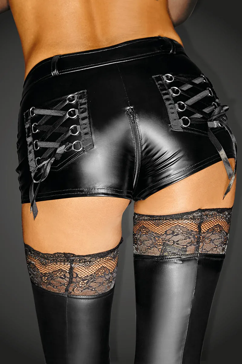 Noir Handmade Wetlook Shorts with Laced Pockets