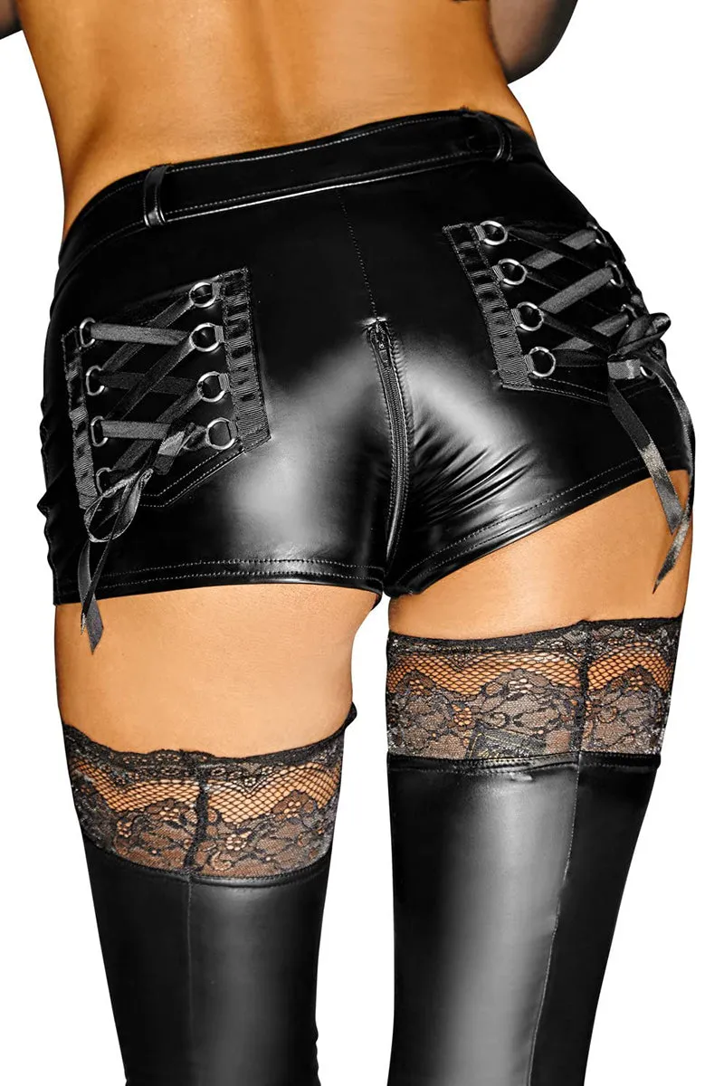 Noir Handmade Wetlook Shorts with Laced Pockets