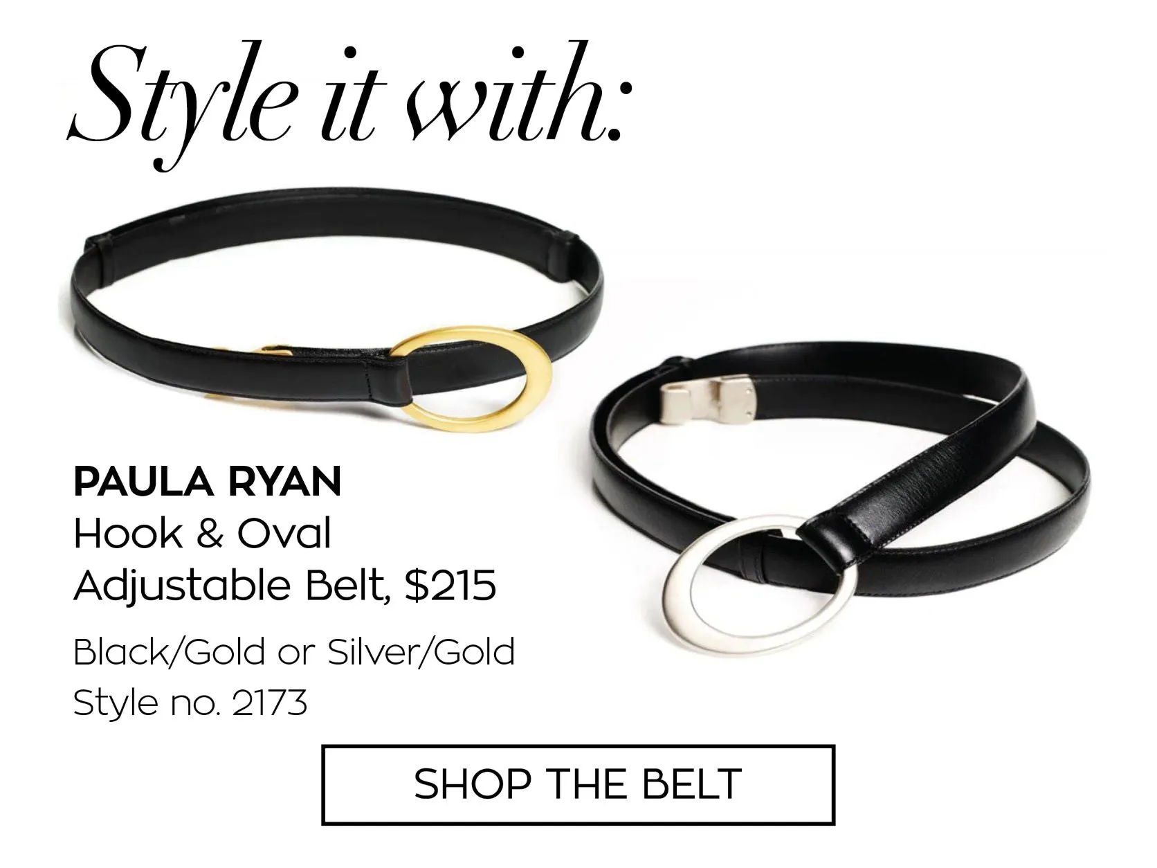 PAULA RYAN Hook and Oval Adjustable Belt - Black/Gold
