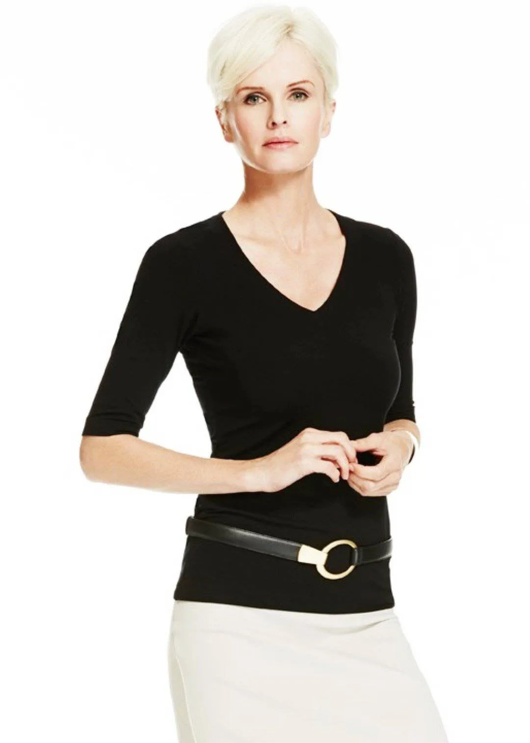 PAULA RYAN Hook and Oval Adjustable Belt - Black/Gold