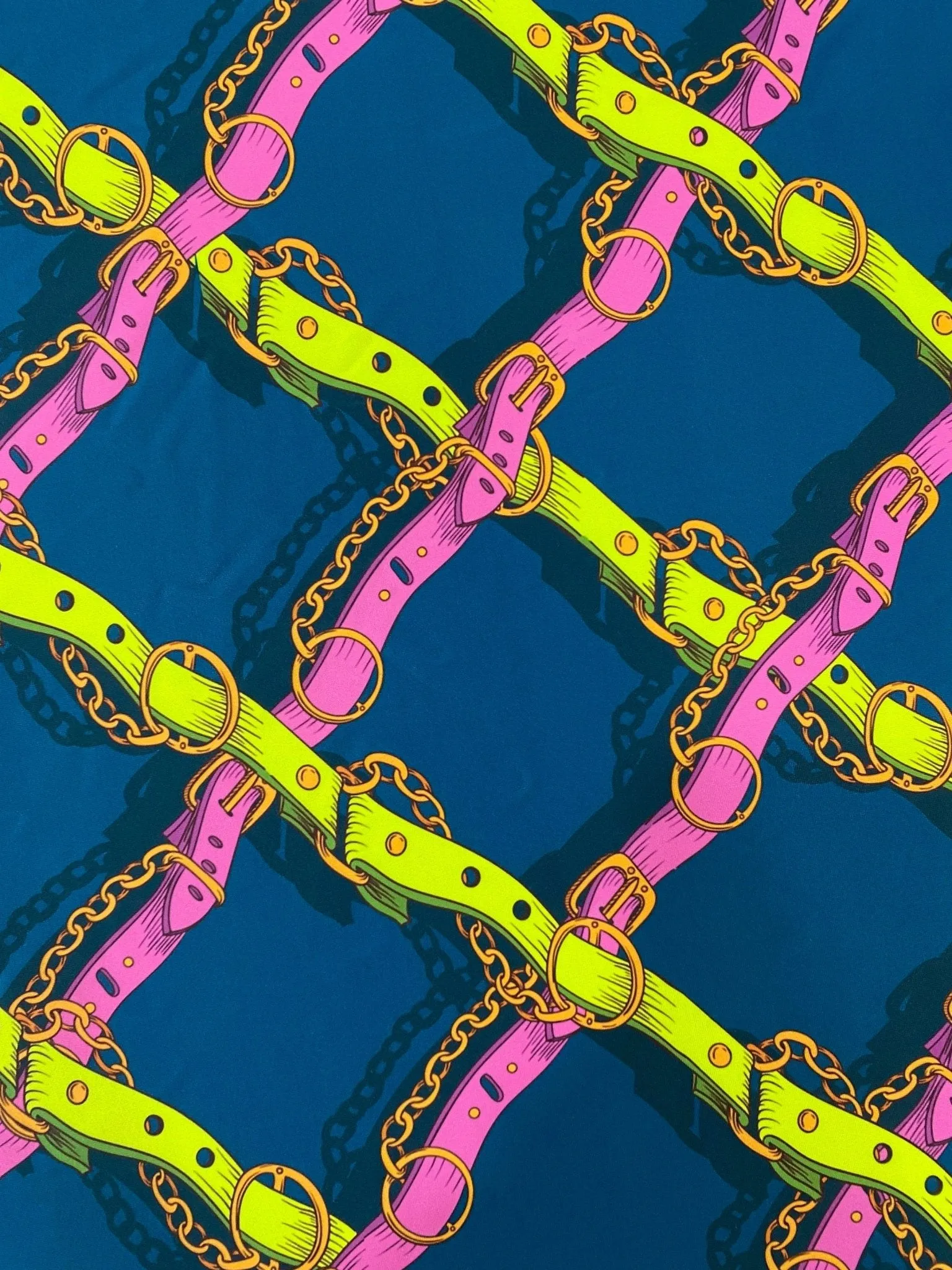 Pink and Yellow Chain Pattern Fabric - Stylish Textile for DIY Fashion Projects