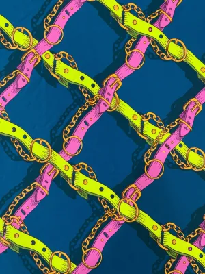 Pink and Yellow Chain Pattern Fabric - Stylish Textile for DIY Fashion Projects