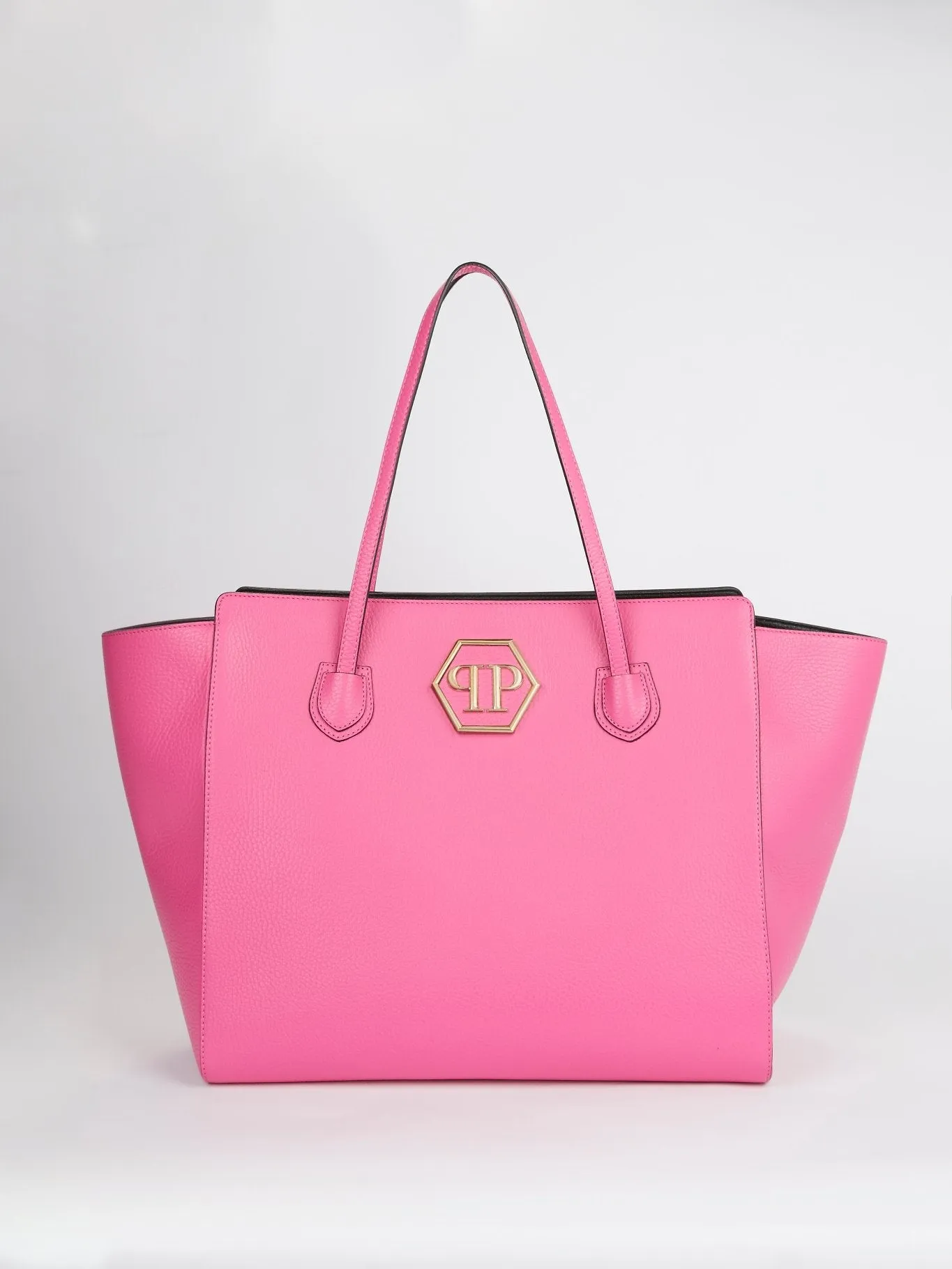 Pink Contrast Leather Tote Bag