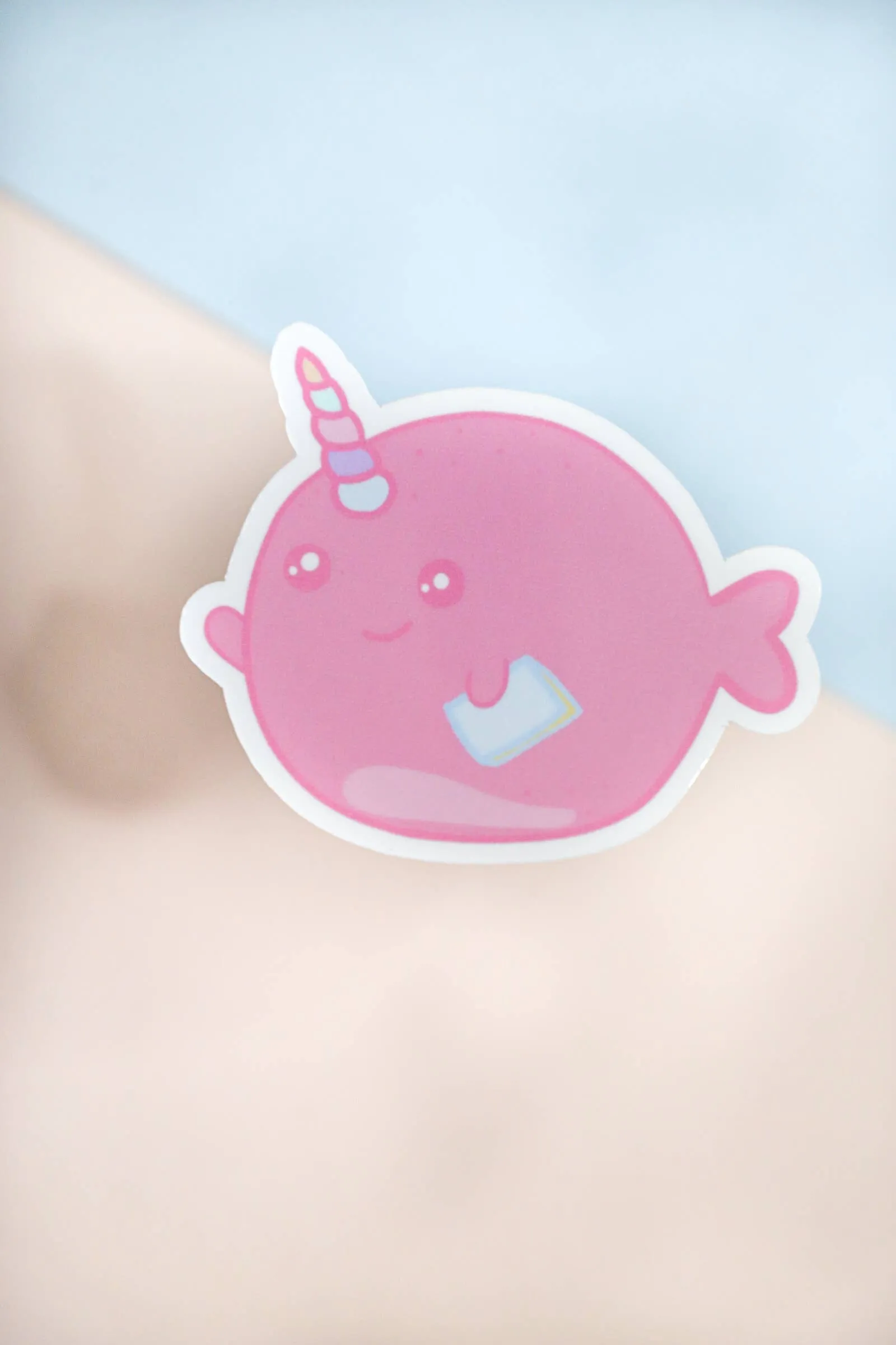 Pink Narwhal With Book Sticker