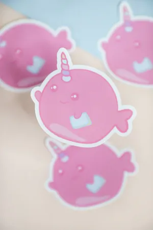 Pink Narwhal With Book Sticker