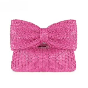 Pink Straw Bow Clutch Bag