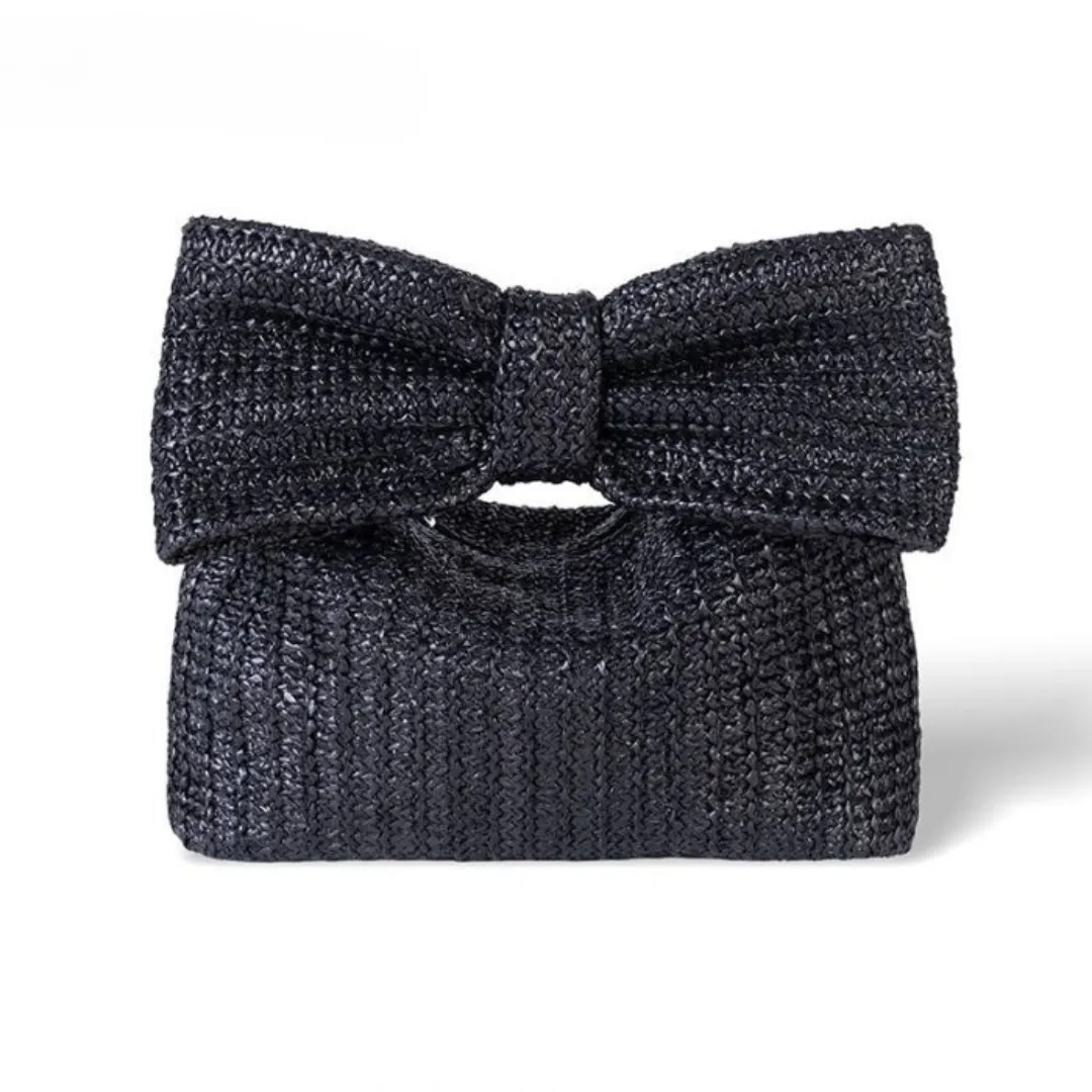 Pink Straw Bow Clutch Bag