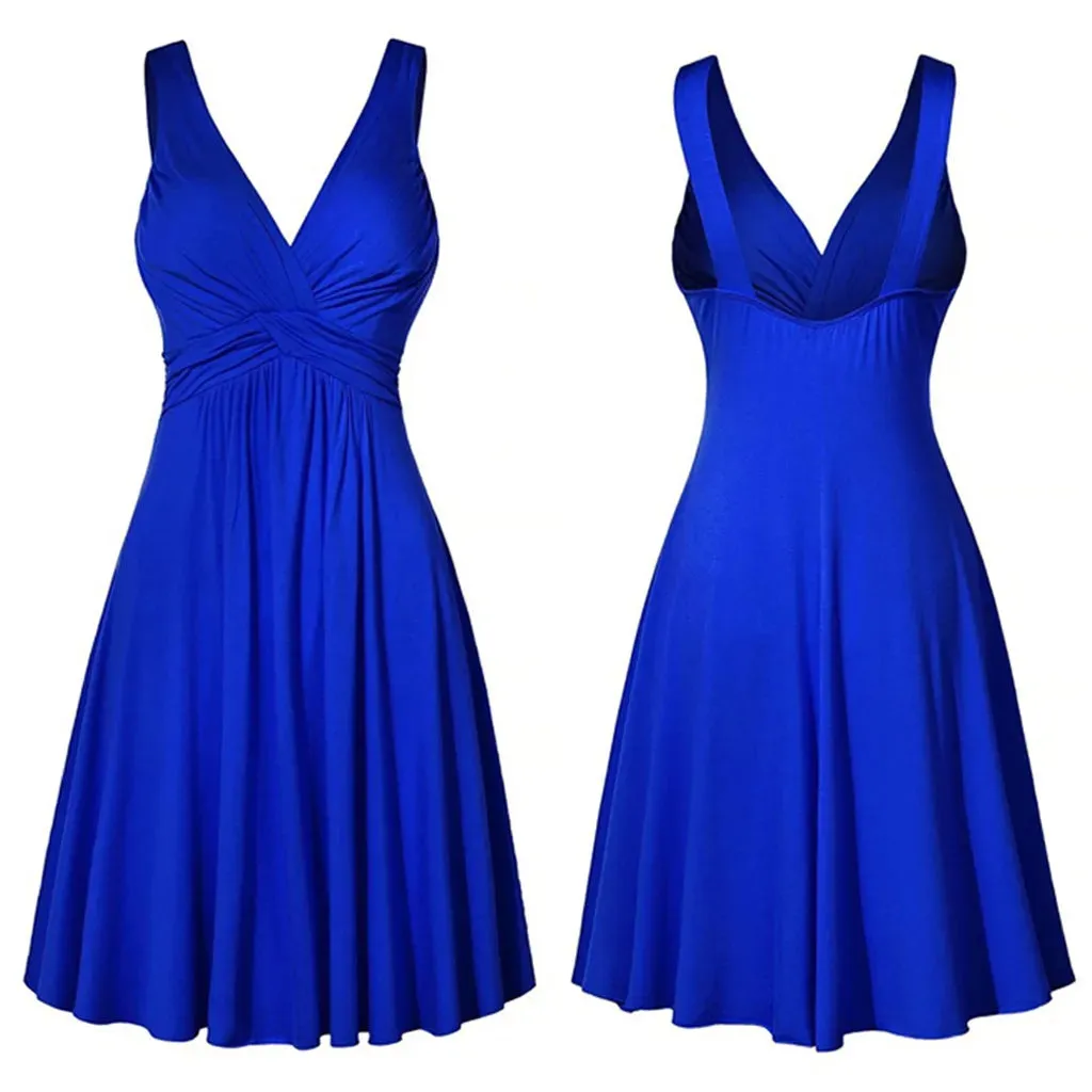 Plus Size Sling Pleated Slim Flare Skirt Dresses