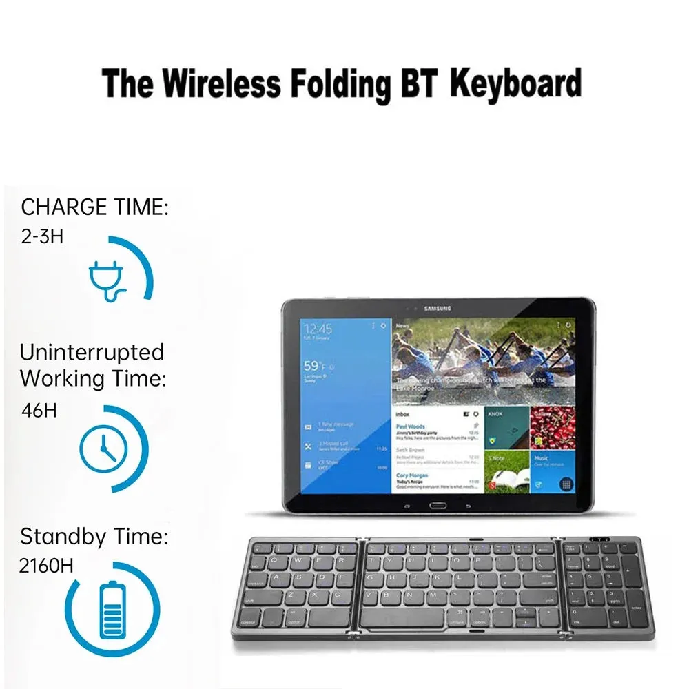 Portable Mini Three Folding Bluetooth Keyboard Wireless Foldable Keypad