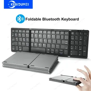 Portable Mini Three Folding Bluetooth Keyboard Wireless Foldable Keypad