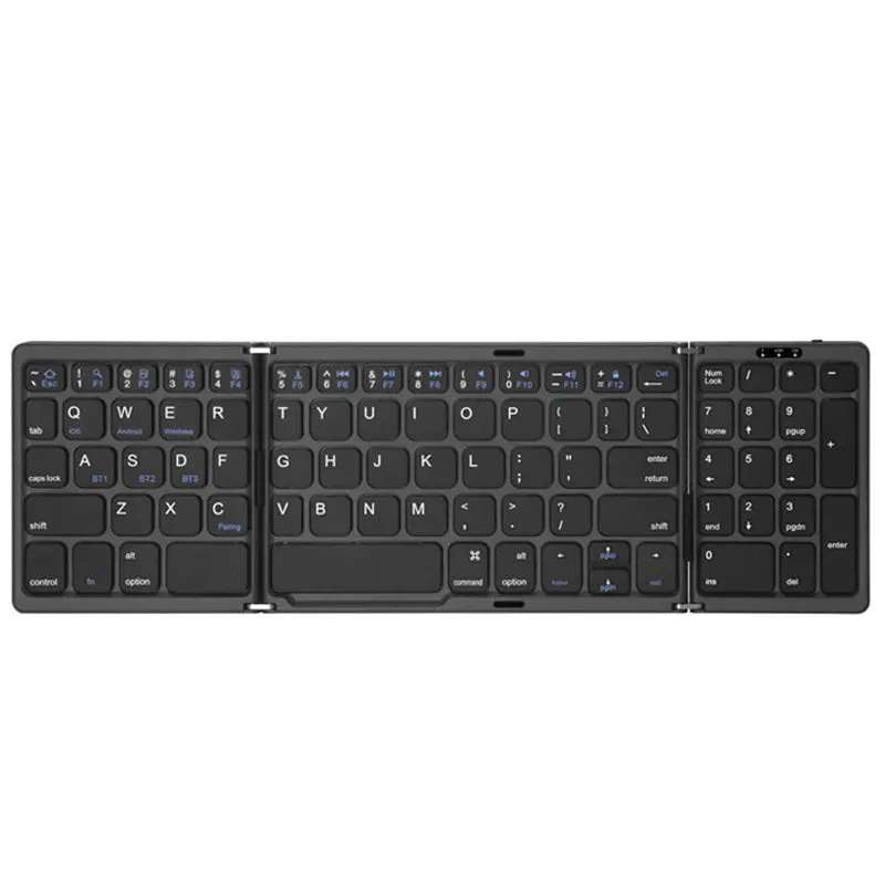 Portable Mini Three Folding Bluetooth Keyboard Wireless Foldable Keypad