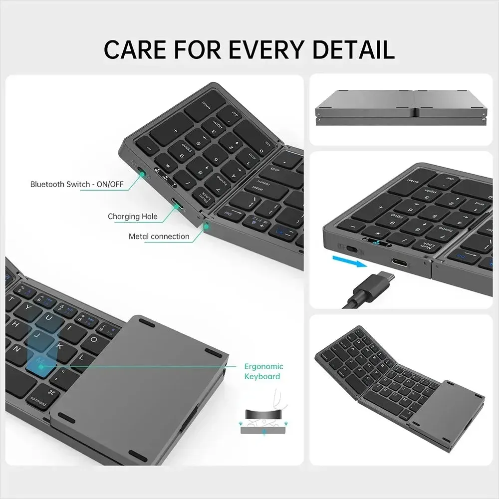 Portable Mini Three Folding Bluetooth Keyboard Wireless Foldable Keypad