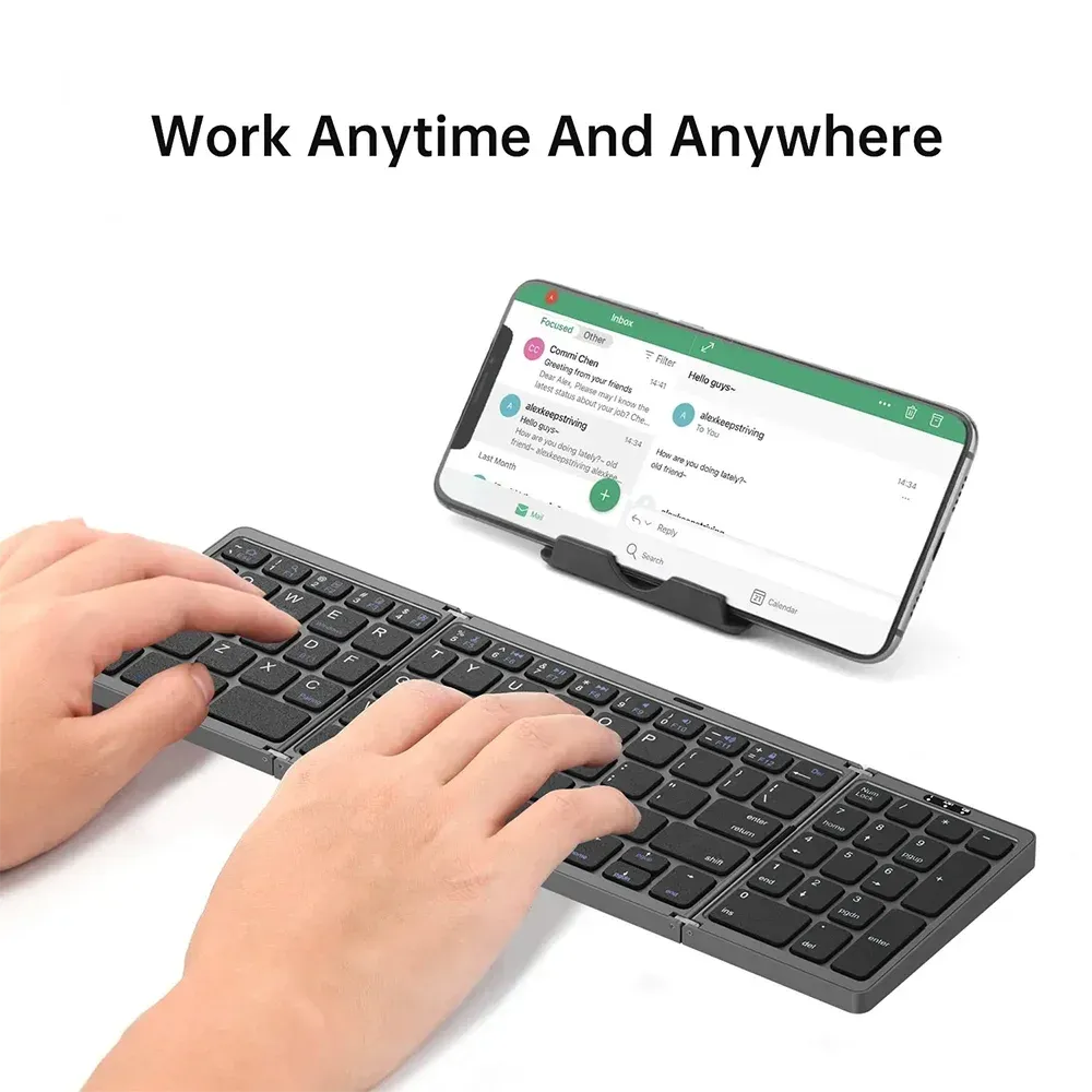 Portable Mini Three Folding Bluetooth Keyboard Wireless Foldable Keypad