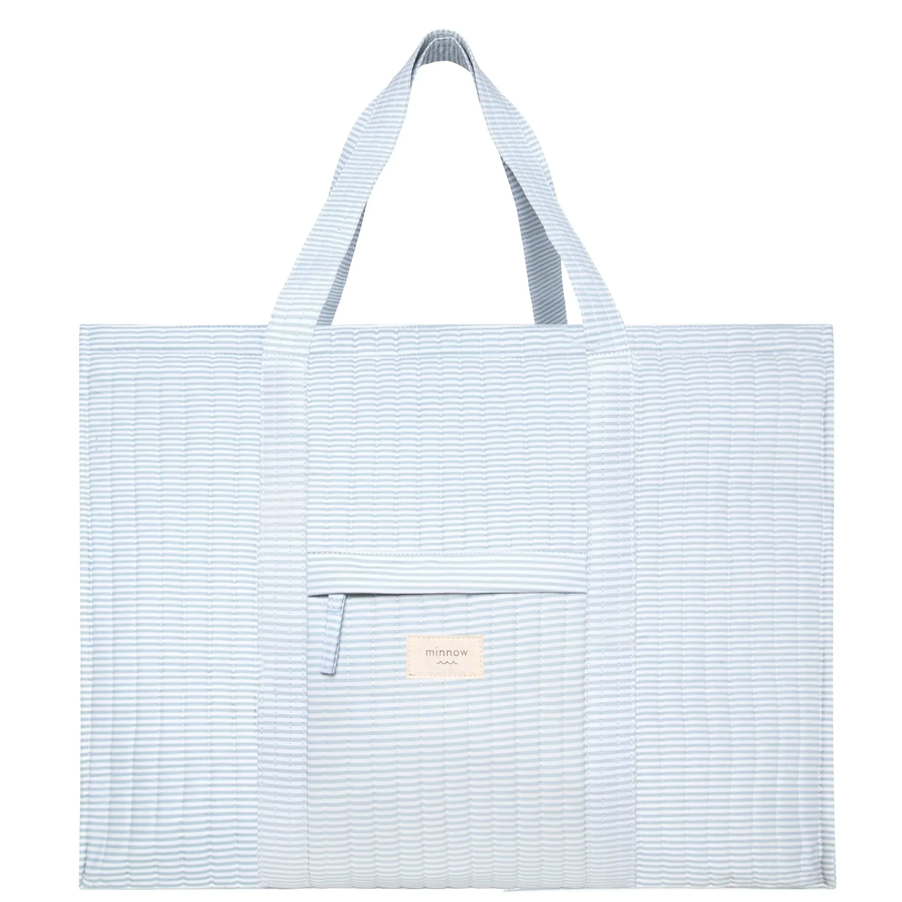 powder blue stripe overnighter tote