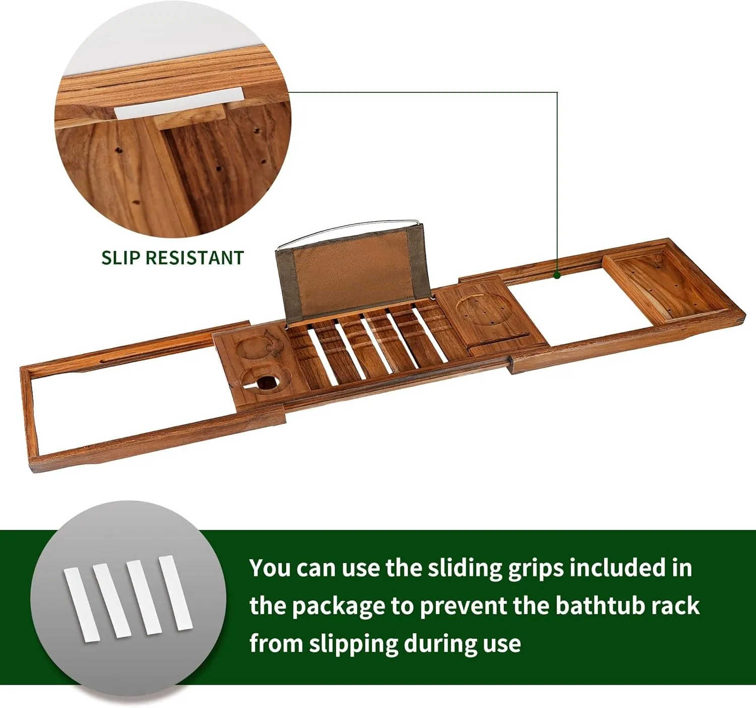 Premium Teak Bathtub Tray, Expandable Wooden Bath Tray for Tub, Luxury Bathtub & Bathroom Accessories, Great House Warming, Anniversary & Wedding and Birthday Gifts (Free Teak Body Brush)