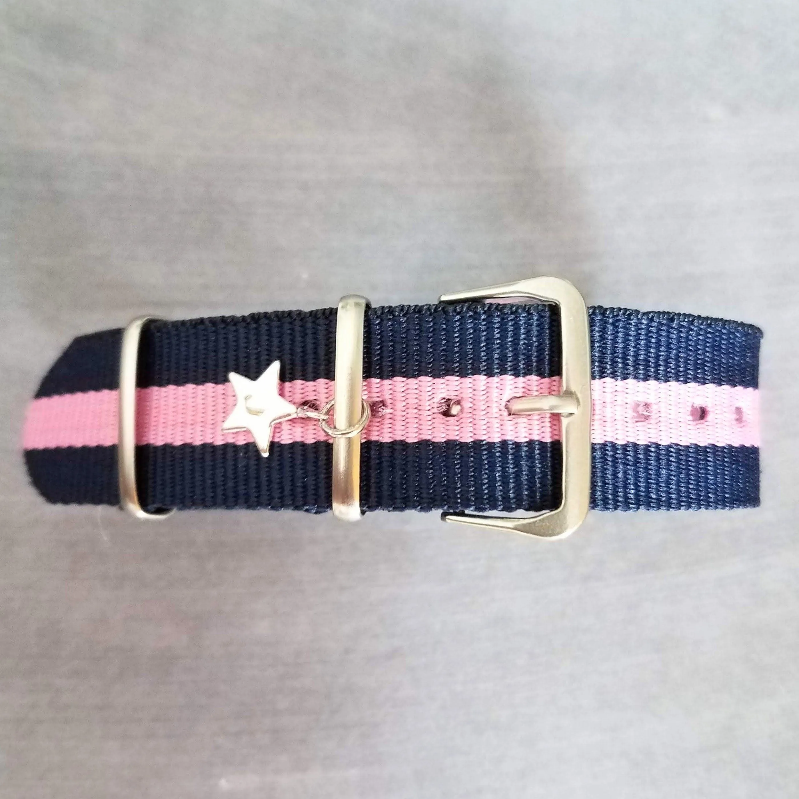 Preppy Stripe Bracelet, navy blue pink stripe bracelet, seatbelt bracelet, seat belt strap, personalized bracelet, initial star, trendy prep