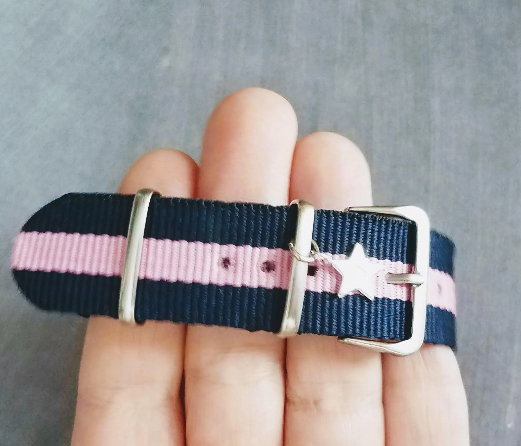 Preppy Stripe Bracelet, navy blue pink stripe bracelet, seatbelt bracelet, seat belt strap, personalized bracelet, initial star, trendy prep